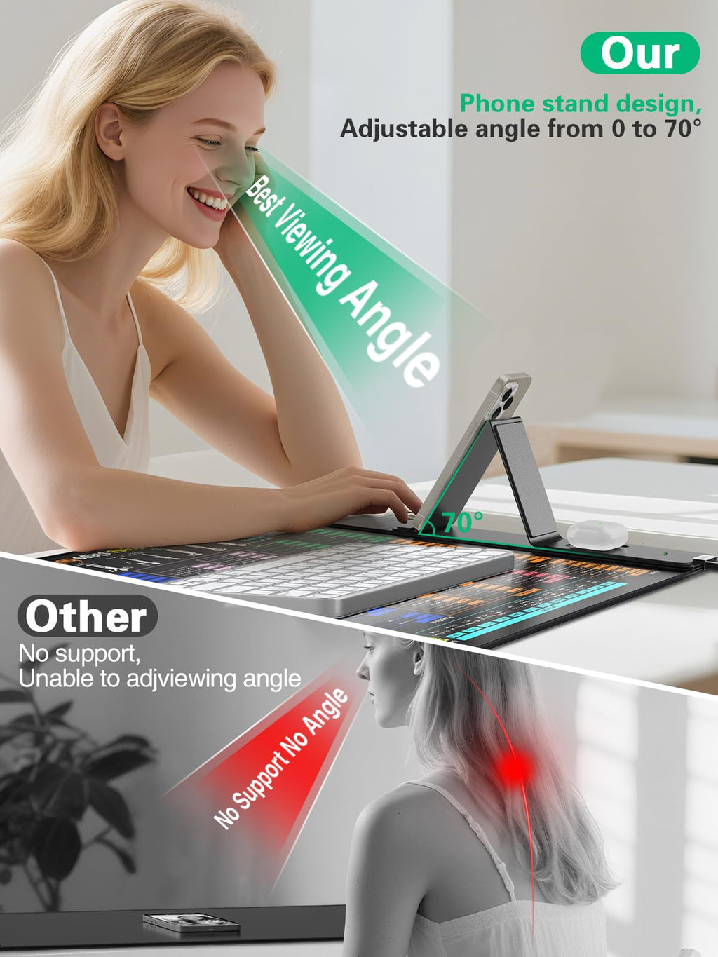 XXL Mouse Pad with Phone Holder - Black, RGB Desk Mat with 15W Fast Charging, LED Gaming Mousepad with 11 Light Colors, Waterproof Non-Slip Pad for Office & Home (Wave) - Flex Gamingproduct_type