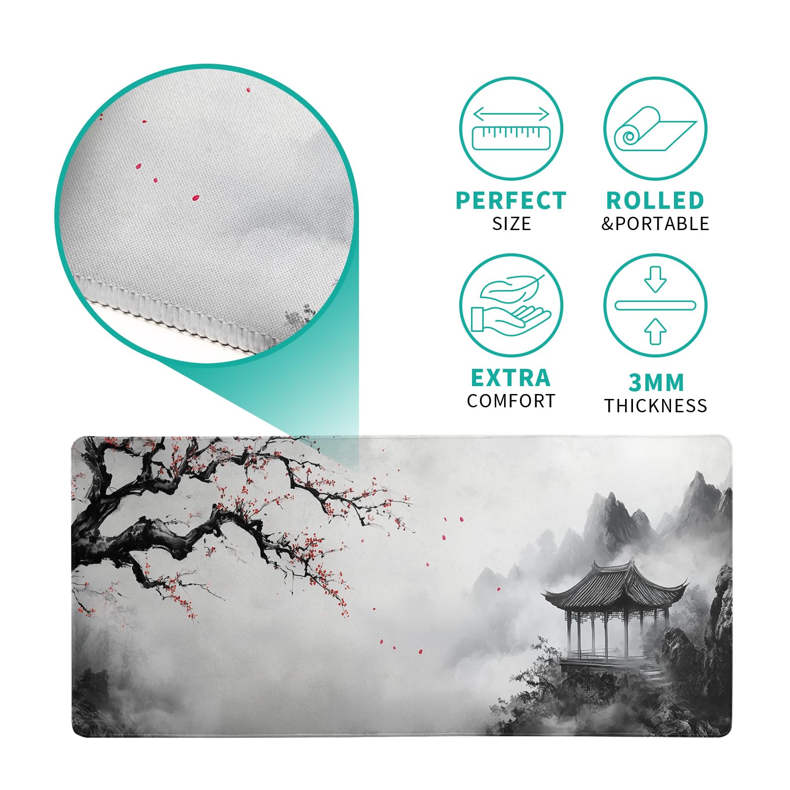 White Ukiyo-e Style Sports Car Large Gaming Mouse Pad Desktop Mat 31.5x11.8 Inch - Non-Slip Rubber Base - for Gamers - Perfect for Gamers & PC Enthusiasts - Flex Gamingproduct_type