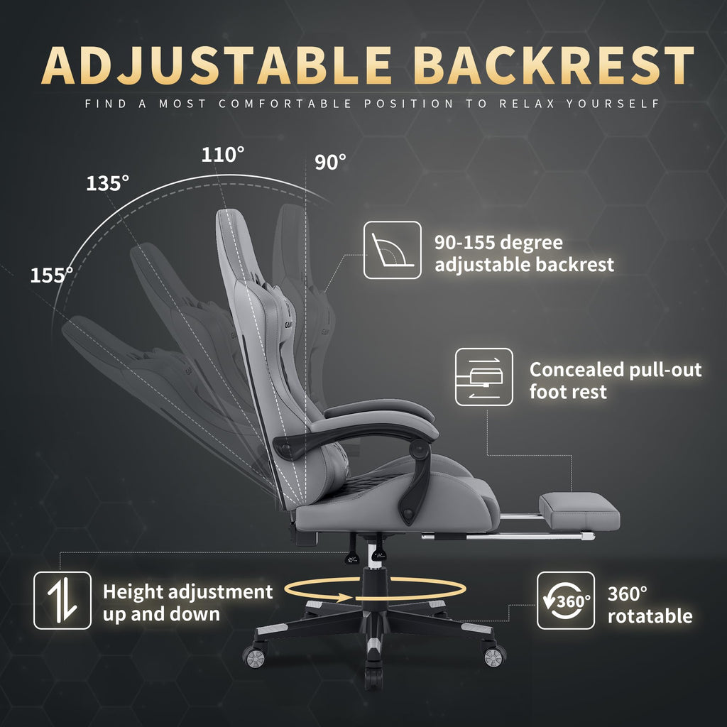Gamtimer Gaming Chair, 400 LB Weight Capacity,with Pocket Spring Cushion | Ergonomic Backrest Office Chair,Leather, with Headrest and Lumbar Support, Footrest, Suitable for Adults(Blue) - Flex Gamingproduct_type