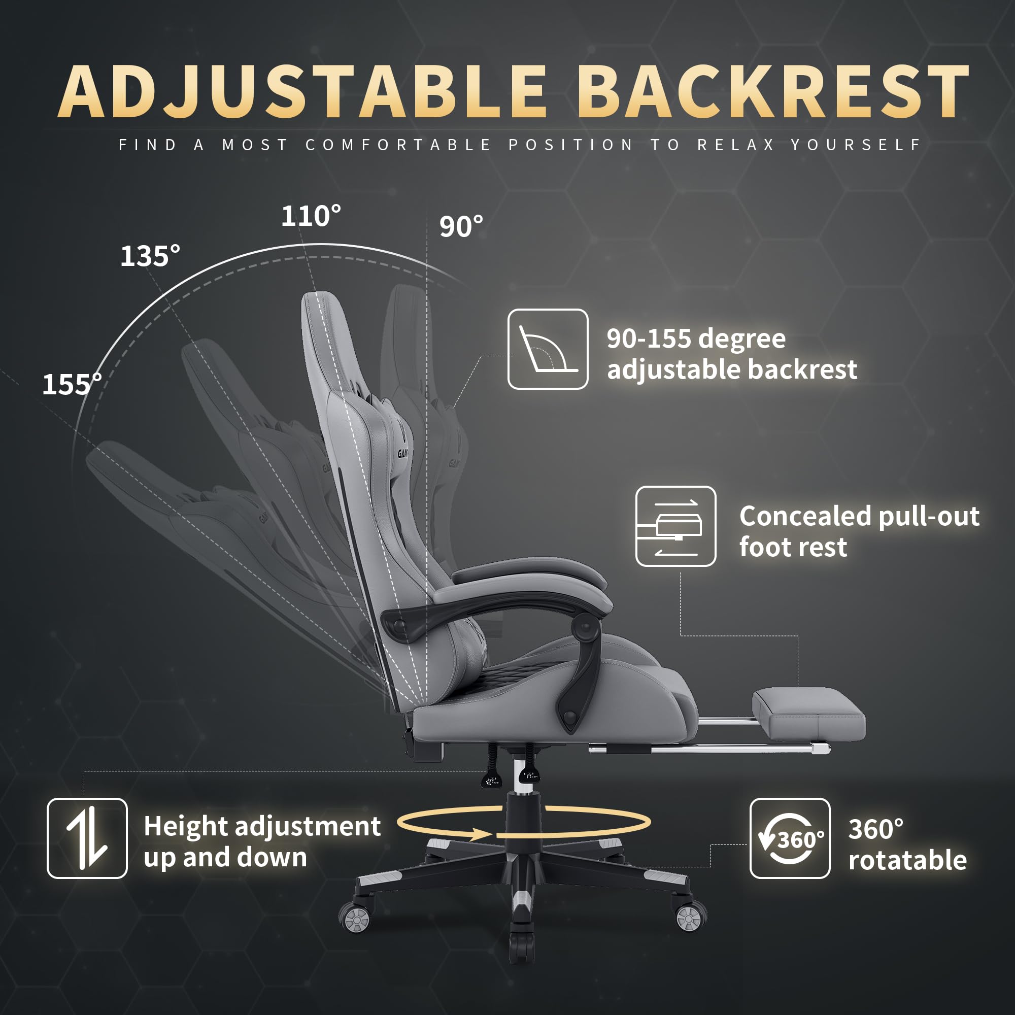 Gamtimer Gaming Chair, 400 LB Weight Capacity,with Pocket Spring Cushion | Ergonomic Backrest Office Chair,Leather, with Headrest and Lumbar Support, Footrest, Suitable for Adults(Blue) - Flex Gamingproduct_type
