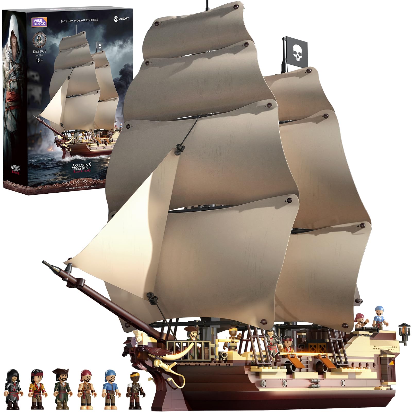 Wise Block Assassin's Creed Black Flag Jackdaw (Epic Warship Edition) Building Set - Collectible Pirate Ship Model Kit with 8 Minifigures & Display Base, Building Block Gift for Adults 18+, HA395107 - Flex Gamingproduct_type