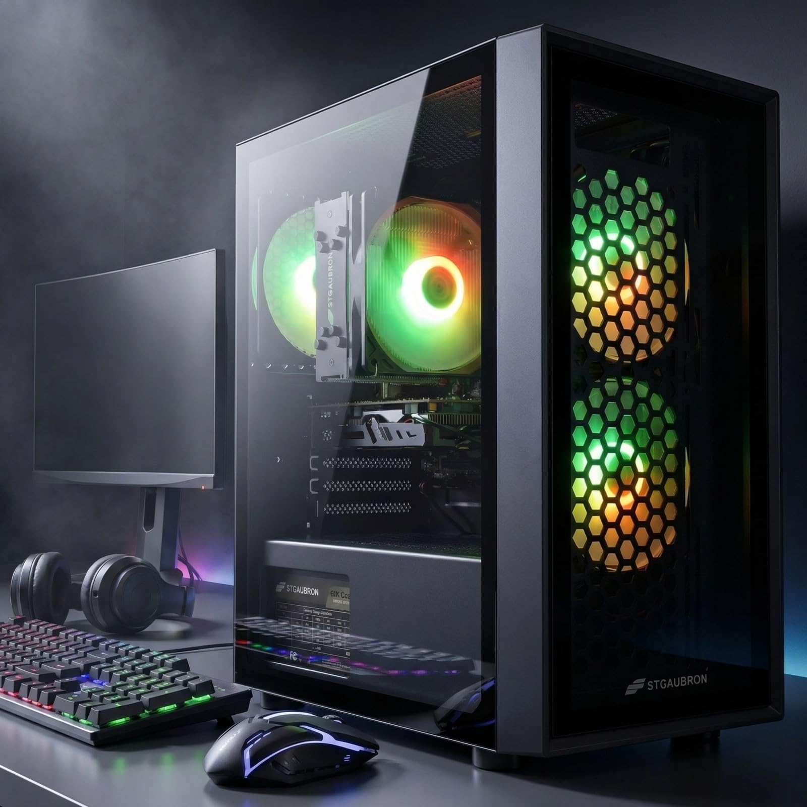 STGAubron Gaming PC Desktop Computer, Intel Core i7 up to 3.9GHz, Radeon RX 580 8G, 16G RAM, 512G SSD, WiFi 6, BT 5.0, RGB Fan x4, Windows 11 Home - Flex Gamingproduct_type