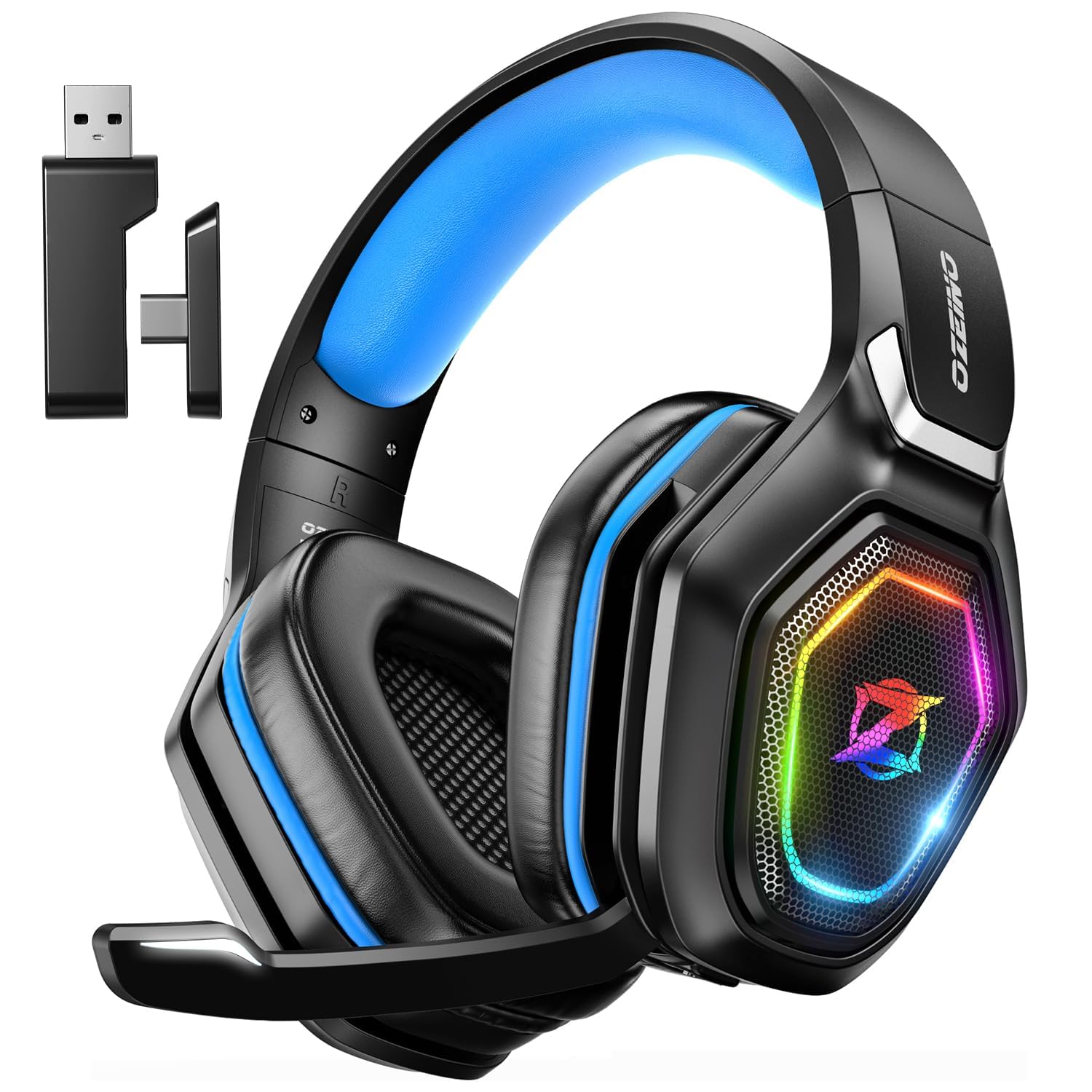 Ozeino 2.4GHz Wireless Gaming Headset for PC, Ps5, Ps4 - Lossless Audio USB & Type-C Ultra Stable Gaming Headphones with Flip Microphone, 40-Hr Battery Gamer Headset for Switch, Laptop, Mobile, Mac - Flex Gamingproduct_type