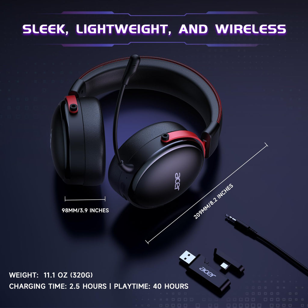 Acer 2.4GHz Wireless Gaming Headsets for PS5, PS4, PC, Switch, Tri-Mode Bluetooth Gaming Headset with Mic, Stereo Sound, 40+Hr Battery, 50mm Drivers - Black - Flex Gamingproduct_type