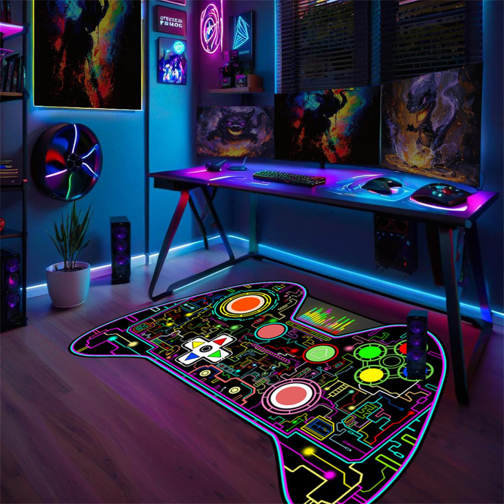 Video Game Shaped Carpet Rug - Gamepad Shaped Area Rug for Boys Bedroom Gaming Themed Area Rugs Kids Boys Gaming Room Decor, 4.5x6 Feet - Flex Gamingproduct_type