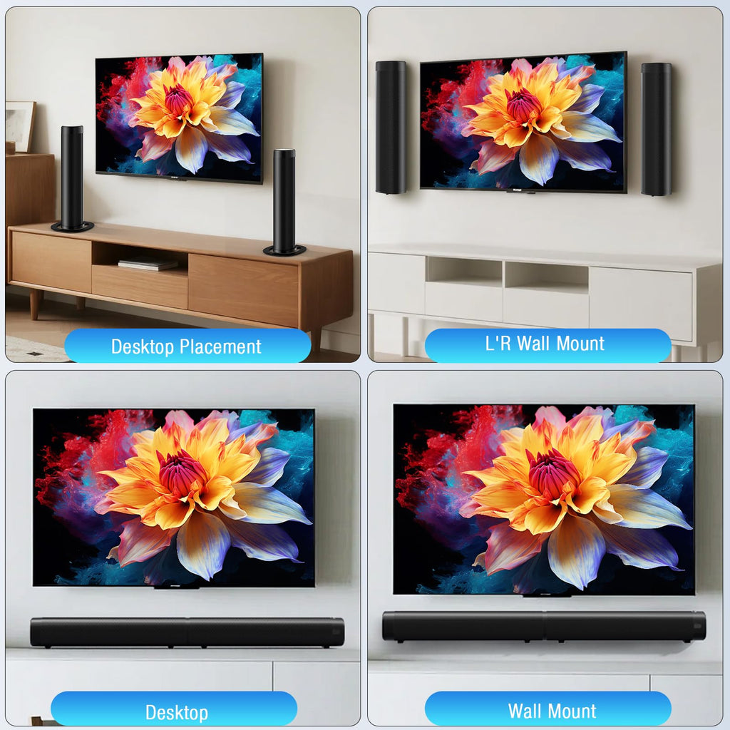 Sound Bar for Smart TV, 100W Sound Bar with 3 Dynamic RGB Lights,Bluetooth 5.3, ARC/Opt/AUX Connect, Dynamic Volume 3 Equalizer Modes,2 in 1 Detachable Soundbar for TV/PC/Gaming/Projectors - Flex Gamingproduct_type