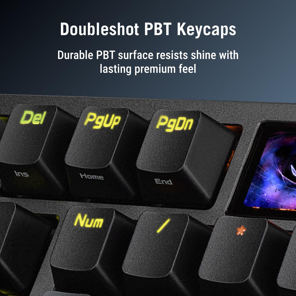 ASUS ROG Azoth Extreme Wireless Mechanical Gaming Keyboard – 75% TKL, ROG NX Storm Clicky Switches, PBT Keycaps, Aluminum Chassis, Carbon Fiber, Gasket Mount, Color OLED Screen, PC/Mac Support - Black - Flex Gamingproduct_type