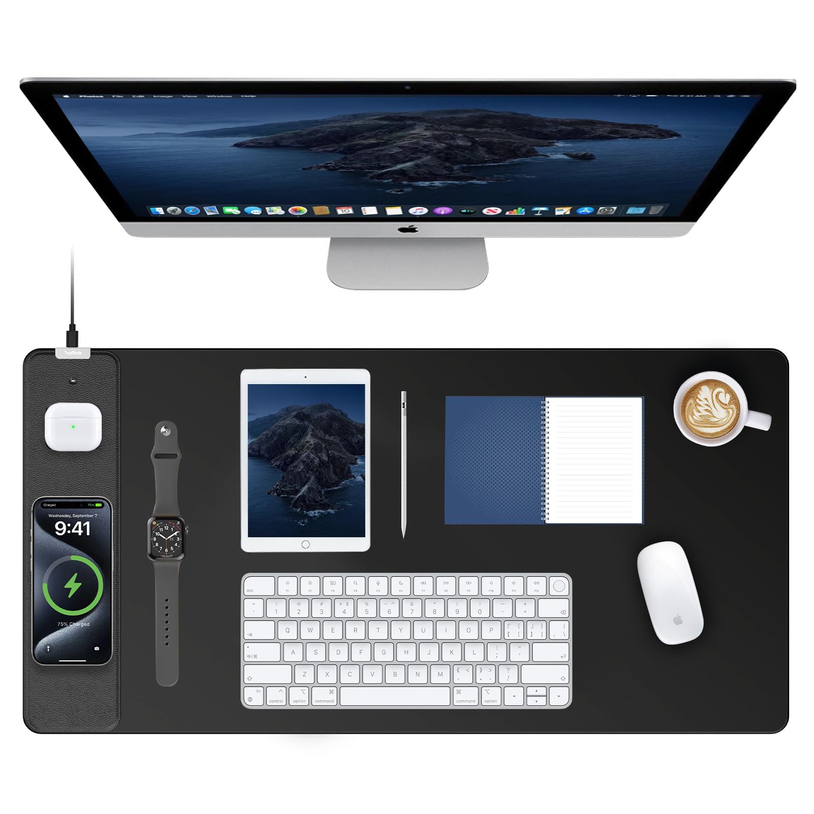 TopMade Wireless Charging RGB Mouse Pad, Waterproof Gaming Desk Mat with 4 Light Modes & 11 RGB Colors, 31.5"x15.75" XXL Large Desk Pad(Includes 20W PD Power Adapter & 6.56ft Woven Cable) - Flex Gamingproduct_type