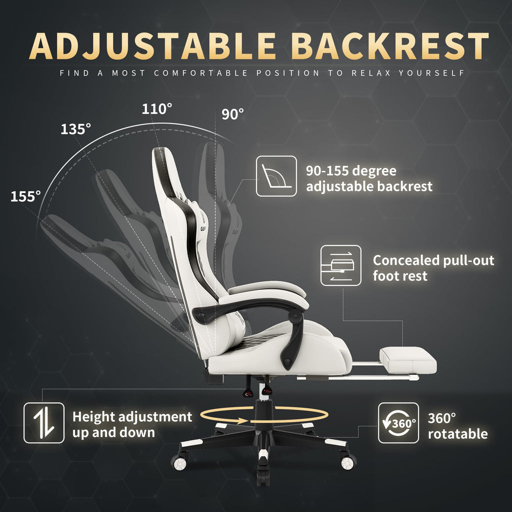 Gamtimer Gaming Chair, 400 LB Weight Capacity,with Pocket Spring Cushion | Ergonomic Backrest Office Chair,Leather, with Headrest and Lumbar Support, Footrest, Suitable for Adults(Blue) - Flex Gamingproduct_type