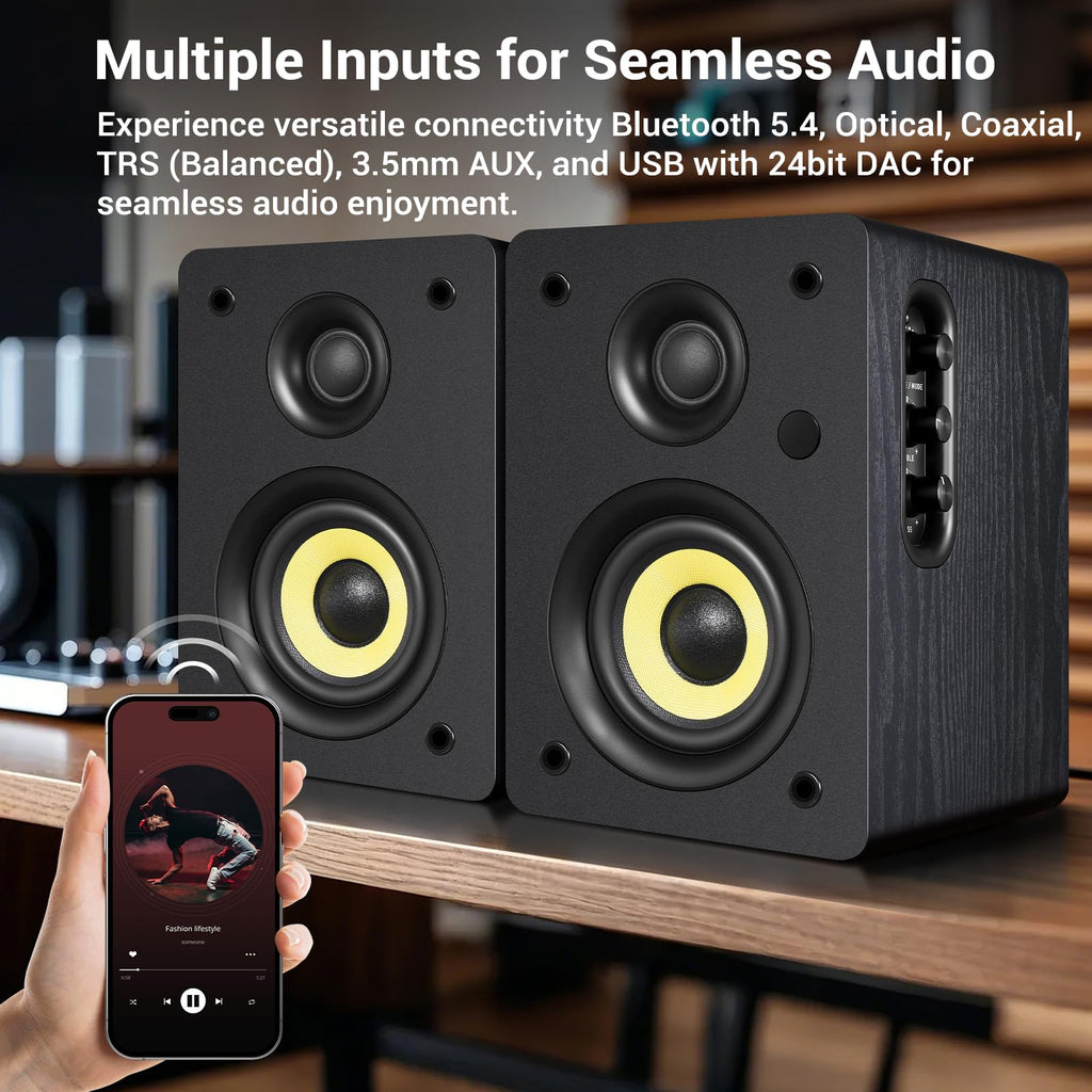 Sanyun SW208 3" Active Bluetooth 5.0 Bookshelf Speakers – 60W Carbon Fiber Speaker Unit - Built-in 24bit DAC - Dynamic 3D Surround Sound – 2.0 Computer PC Monitor Gaming Speakers (Pair, Black) - Flex Gamingproduct_type