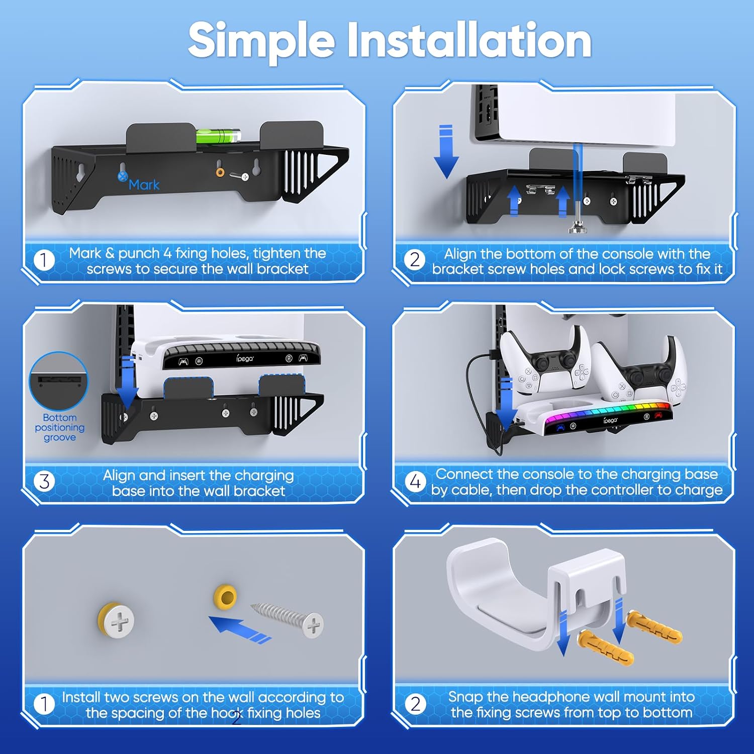 Elevate Your Gaming Experience with the PS5 Slim RGB Wall Mount - All-in-One Solution - Flex Gamingproduct_type