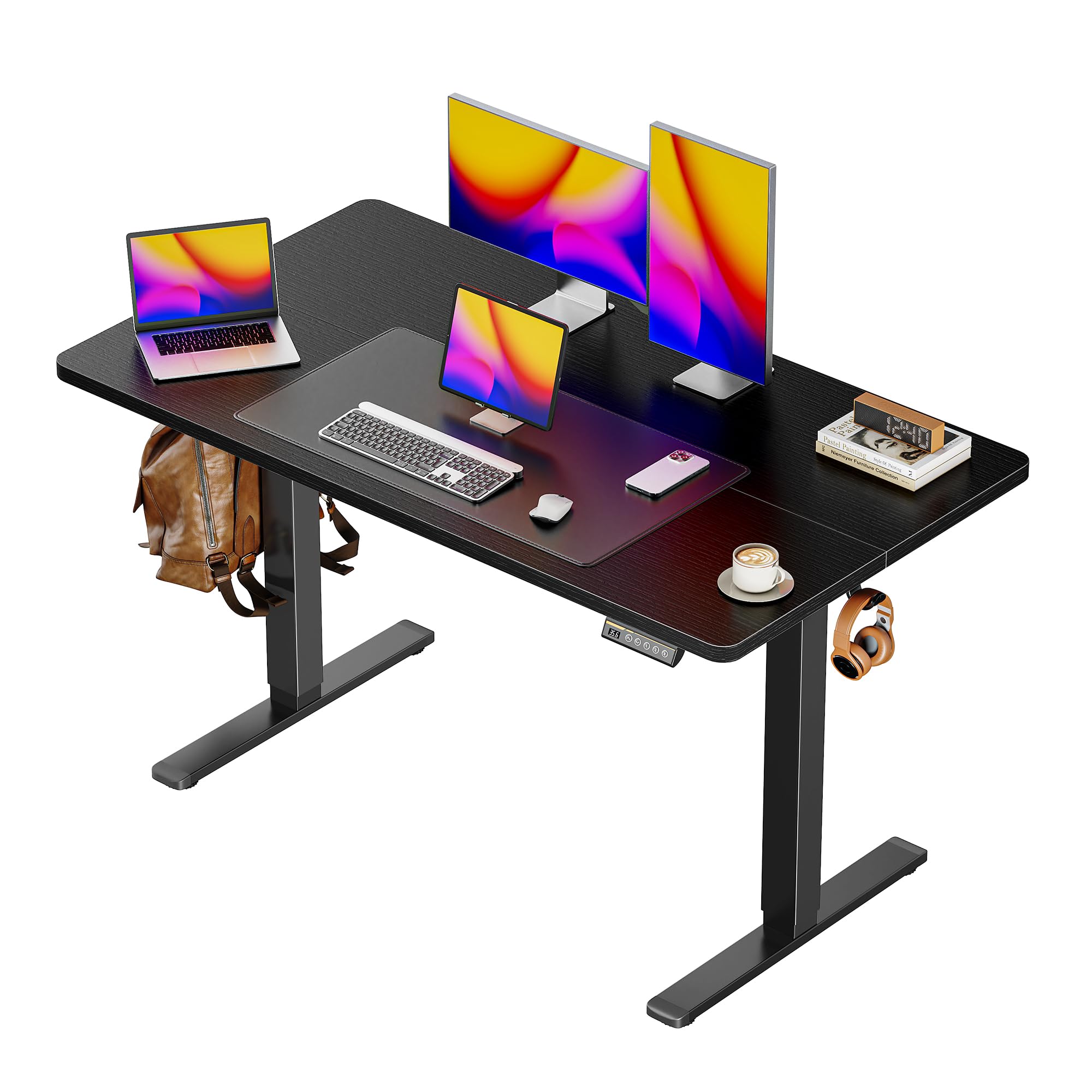 Huuger 55 x 28 Large Electric Standing Desk, Height Adjustable Computer Desk, 27.6" Deep Desktop, Stand up Gaming Office Table with 2 Hooks, 3 Preset Heights, for Home Office, Black - Flex Gamingproduct_type