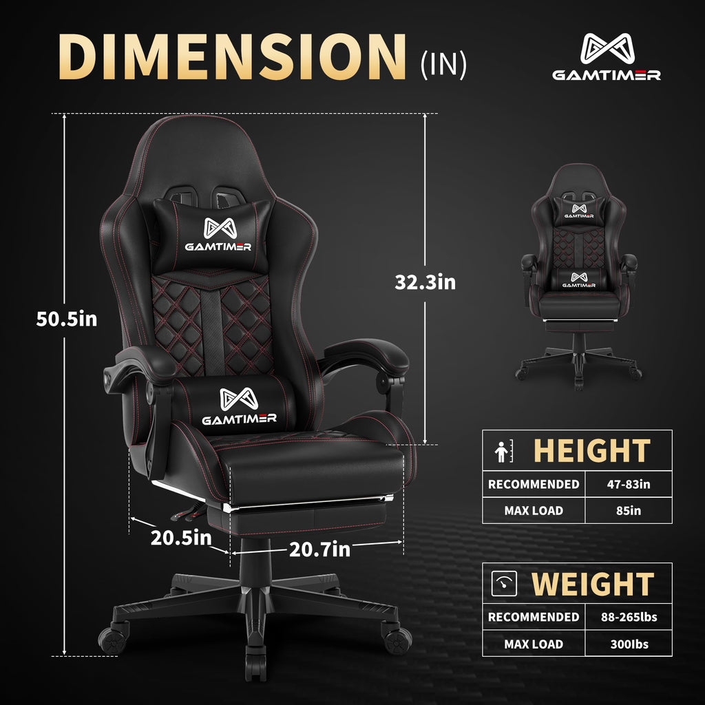 Gamtimer Gaming Chair, 400 LB Weight Capacity,with Pocket Spring Cushion | Ergonomic Backrest Office Chair,Leather, with Headrest and Lumbar Support, Footrest, Suitable for Adults(Blue) - Flex Gamingproduct_type