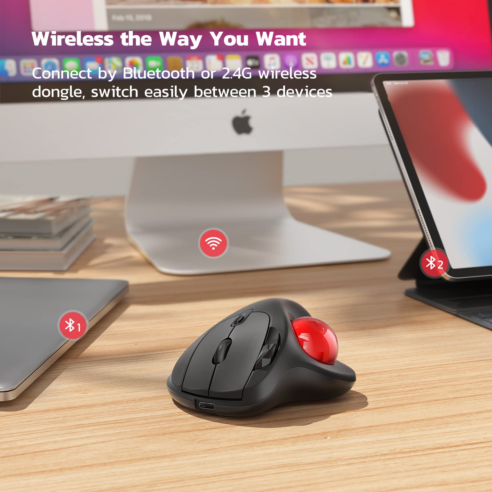 Nulea M501 Wireless Trackball Mouse, Rechargeable Ergonomic, Easy Thumb Control, Precise & Smooth Tracking, 3 Device Connection (Bluetooth or USB Receiver), Compatible for PC, Laptop, Mac, Windows. - Flex Gamingproduct_type
