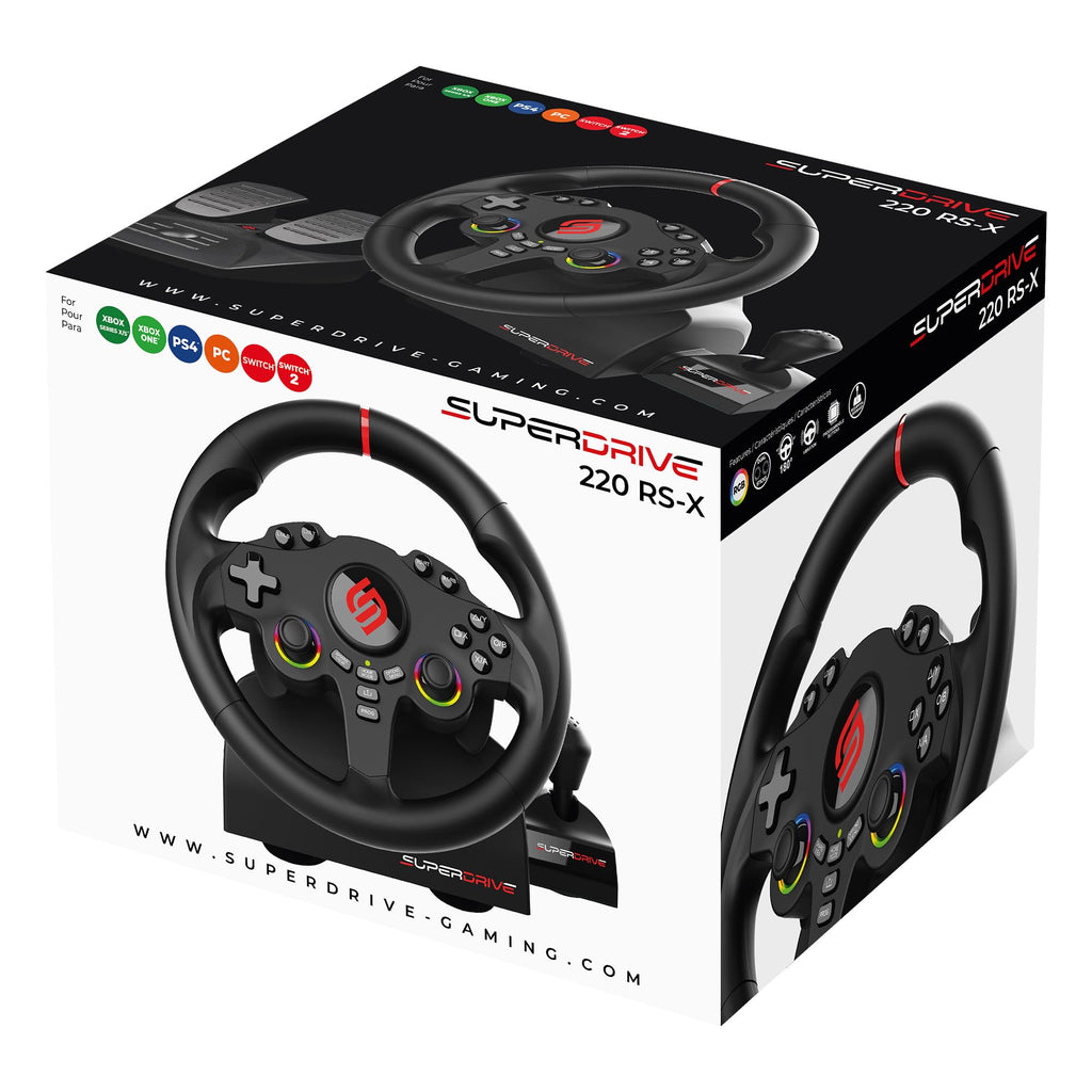 SUBSONIC - Superdrive SV250 Racing Wheel Switch 2/Switch PS4 PC Xbox Series | Steering Wheel with Pedals and Paddles - Vibration - 3 Sensitivity Modes - Diameter 22 cm, Rotation 180° - Flex Gamingproduct_type