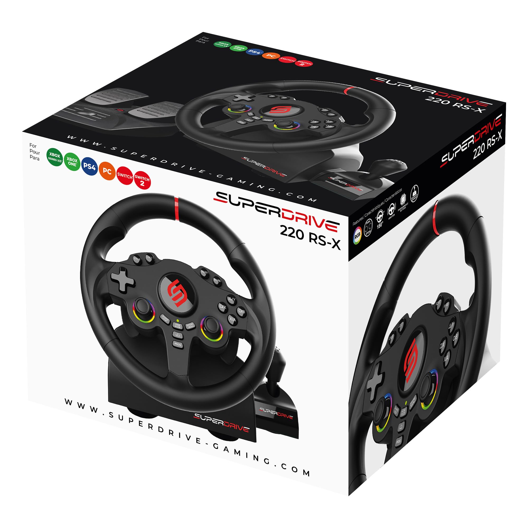 SUBSONIC - Superdrive SV250 Racing Wheel Switch 2/Switch PS4 PC Xbox Series | Steering Wheel with Pedals and Paddles - Vibration - 3 Sensitivity Modes - Diameter 22 cm, Rotation 180° - Flex Gamingproduct_type