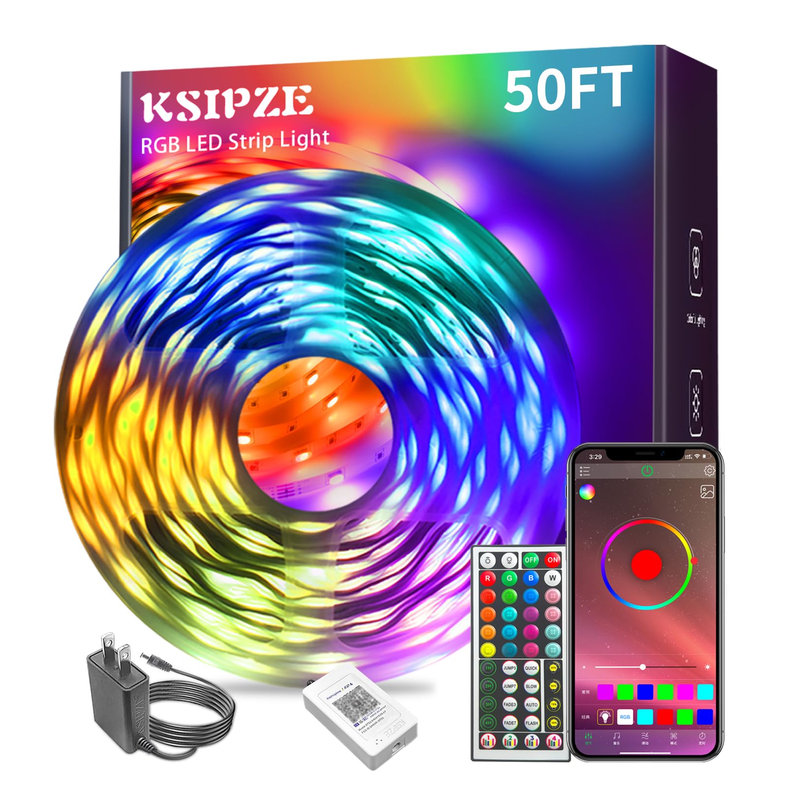 KSIPZE 100ft Led Strip Lights RGB Music Sync Color Changing Led Lights with Smart App Control Remote Led Lights for Bedroom Room Lighting Flexible Home Décor - Flex Gamingproduct_type