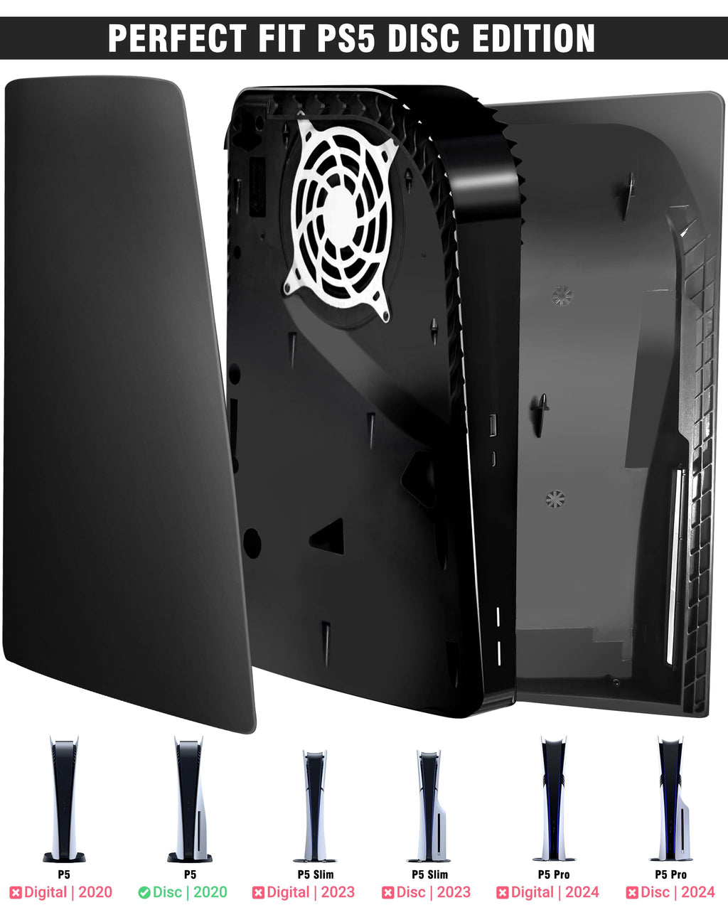 Joso Faceplate for PS5 Disc Edition, Anti-Scratch Dustproof Case Replacement, Cover Skin Compatible with PS5 Console with a Disc Drive, Plates for PS5 Accessories, Easy Installation - Black - Flex Gamingproduct_type