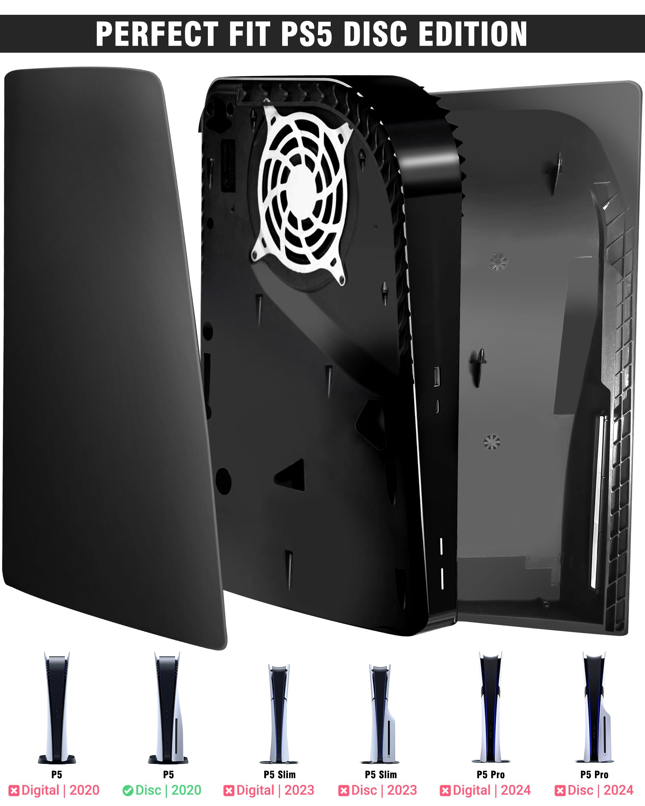 Joso Faceplate for PS5 Disc Edition, Anti-Scratch Dustproof Case Replacement, Cover Skin Compatible with PS5 Console with a Disc Drive, Plates for PS5 Accessories, Easy Installation - Black - Flex Gamingproduct_type