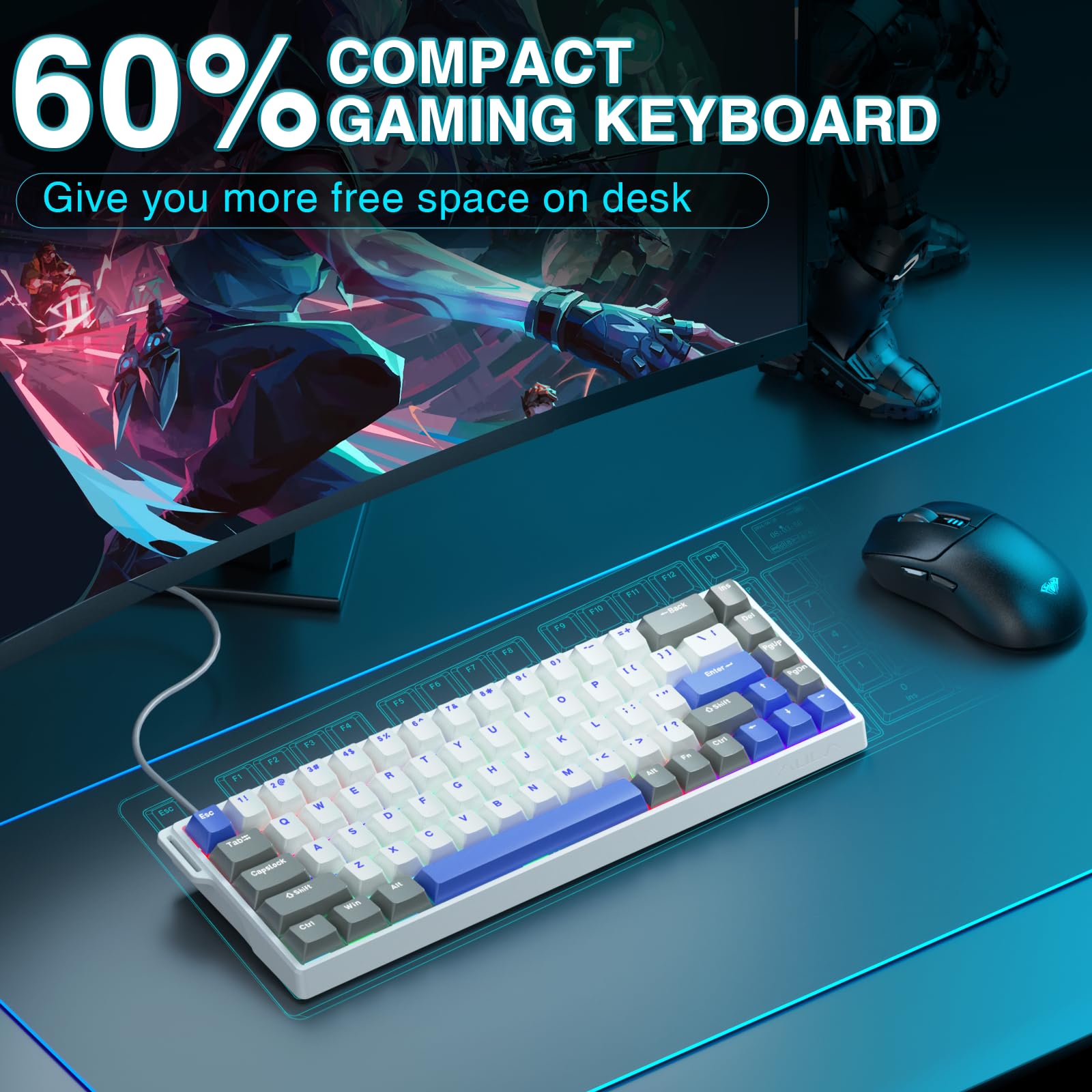 AULA WIN68 HE Mechanical Gaming Keyboard 60%, Hall Effect Magnetic Switch, Fast Trigger Mode Adjustable Actuation, 8000Hz Polling Rate, RGB Backlit, Wired Black Keyboard for Laptop/PC Gamer - Flex Gamingproduct_type