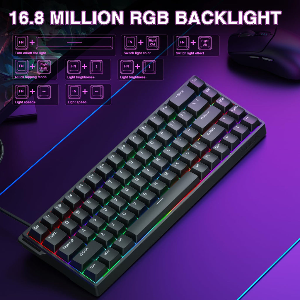 AULA WIN68 HE Mechanical Gaming Keyboard 60%, Hall Effect Magnetic Switch, Fast Trigger Mode Adjustable Actuation, 8000Hz Polling Rate, RGB Backlit, Wired Black Keyboard for Laptop/PC Gamer - Flex Gamingproduct_type