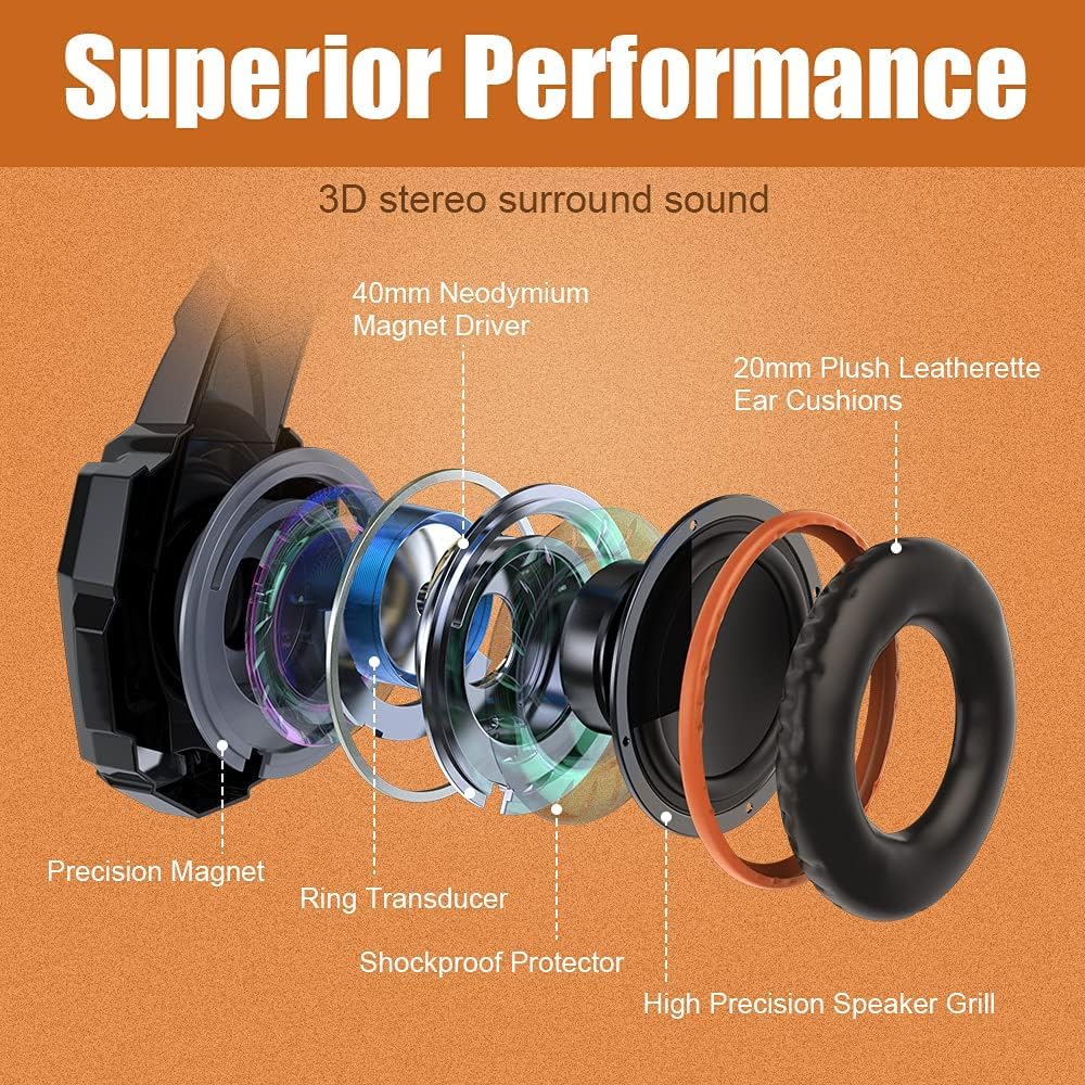 BENGOO G9000 Stereo Gaming Headset for PS4 PC Xbox One PS5 Controller, Noise Cancelling Over Ear Headphones with Mic, LED Light, 7.1 Surround Sound, Soft Memory Earmuffs for Nintendo Xbox Series X|S - Flex Gamingproduct_type