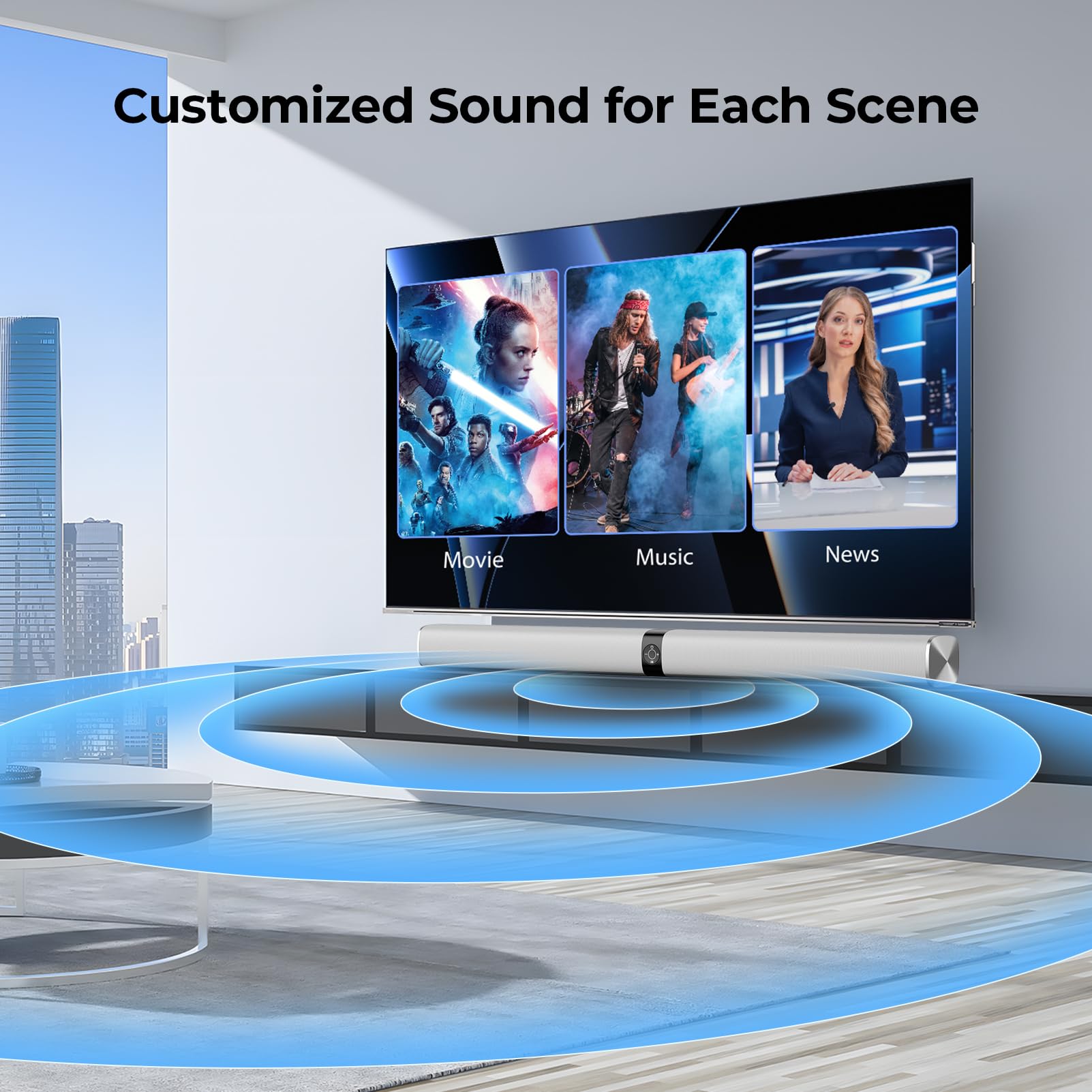 Sound Bar for Smart TV, Soundbar with Bluetooth/ARC/Opt/AUX Connect, Auto Volume Boost, 3 Equalizer Modes, 2 in 1 Detachable Soundbar for TV/PC/Gaming/Projectors - Flex Gamingproduct_type