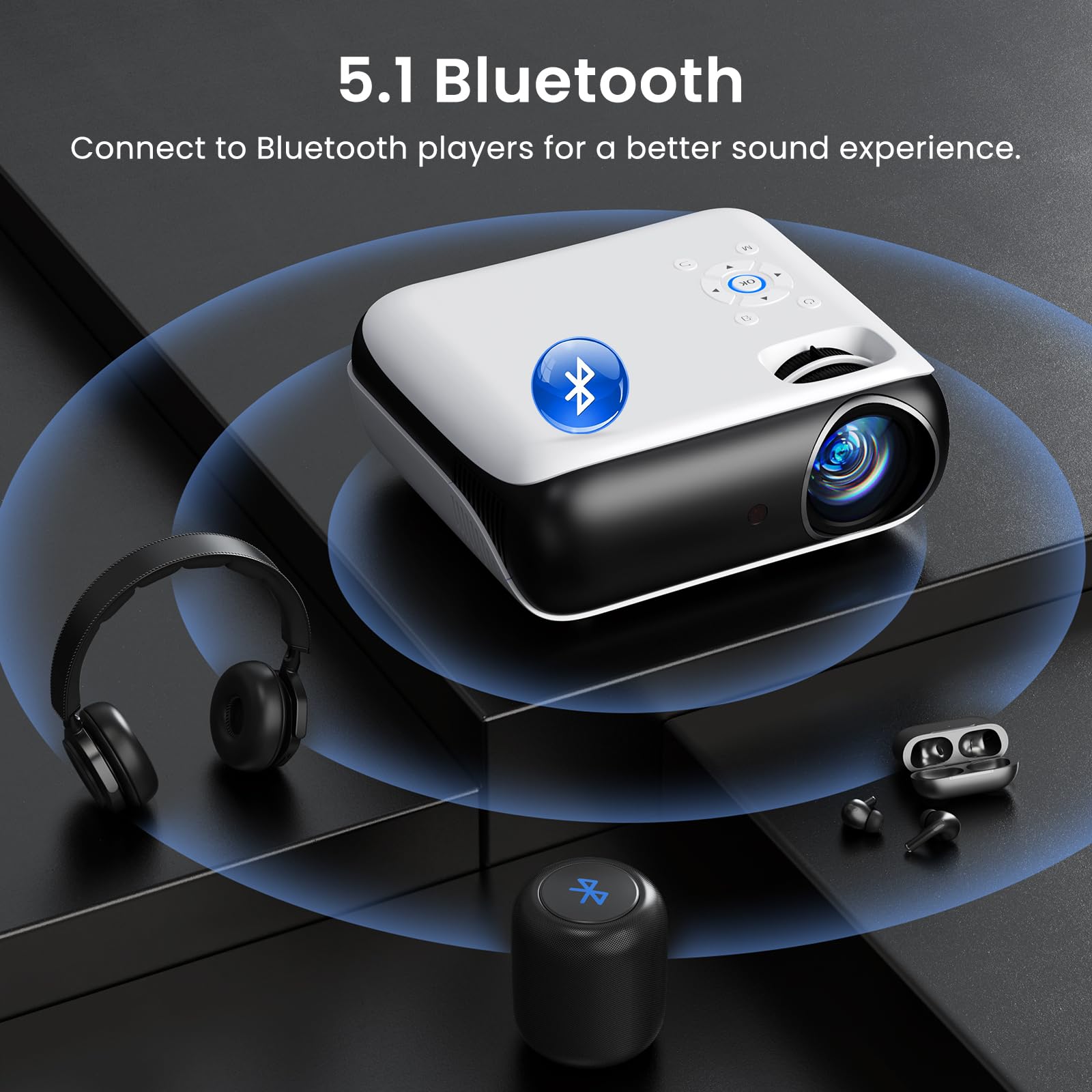 HAPPRUN Native 1080P Projector, Bluetooth Home Theater Movie Projector with Built-in Speaker, Compatible with Smartphone, HDMI, Fire Stick, PS5, Indoor & Outdoor Use - Without Google TV System - Flex Gamingproduct_type