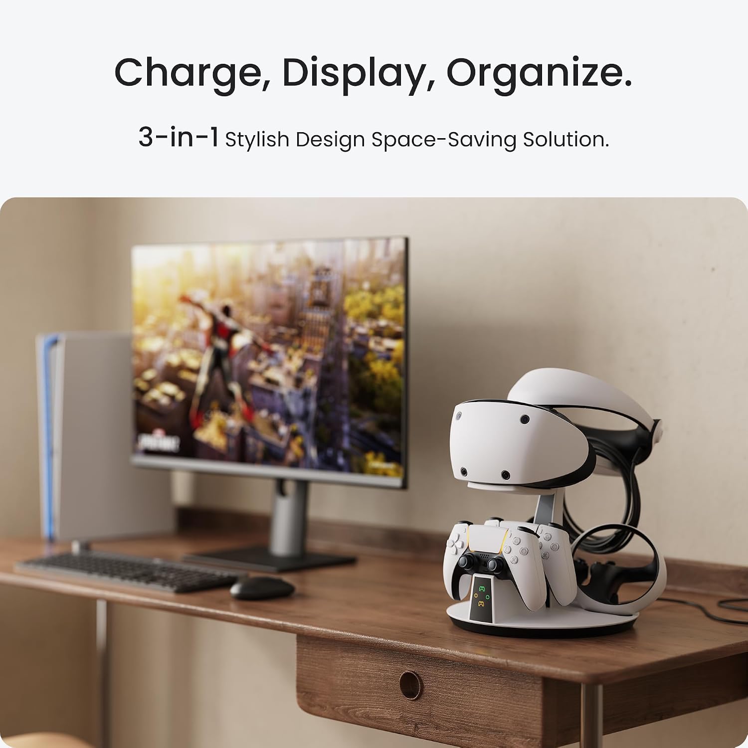 KIWI design D2 3-in-1 Controller Charging Station for PSVR2 and PS5 with VR Display Stand and LED-Charging Indicator - Flex Gamingproduct_type