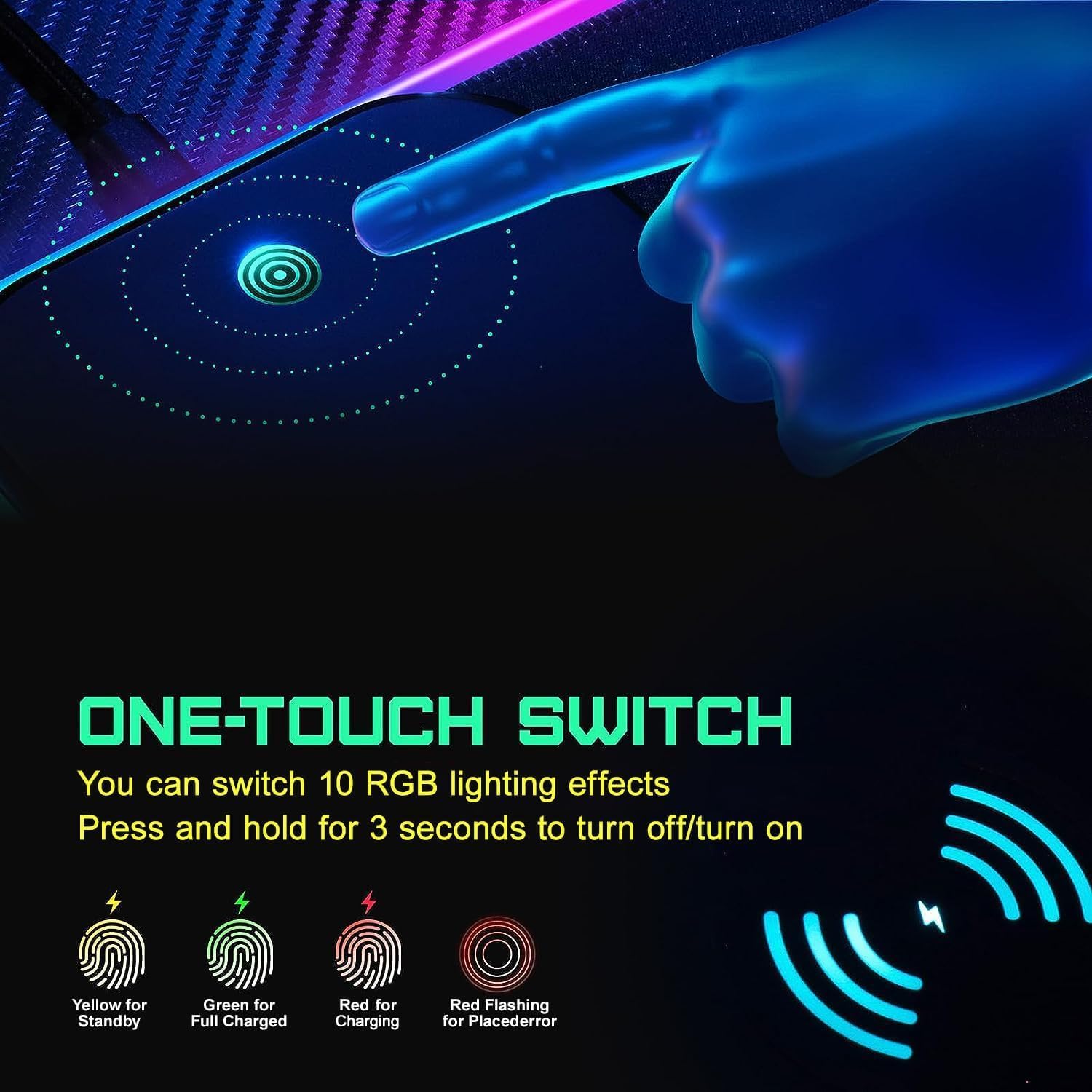 GIM Wireless Charging RGB Gaming Mouse Pad 15W, LED Mouse Mat 800x300x4MM, 10 Light Modes Extra Large Mousepad Non-Slip Rubber Base Computer Keyboard Mat for Gaming, MacBook, PC, Laptop, Desk - Flex Gamingproduct_type