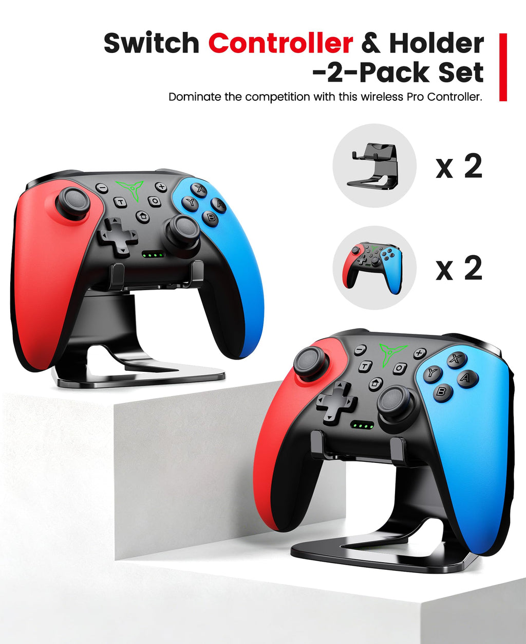 Switch Controller 2-Pack, Wireless Pro Controller for Switch2/Switch/Lite/OLED, Bluetooth Gamepad with Programmable Back Buttons, Turbo, Vibration, Gyro, Compatible with iOS/Android/PC, Includes 2 Stands - Flex Gamingproduct_type