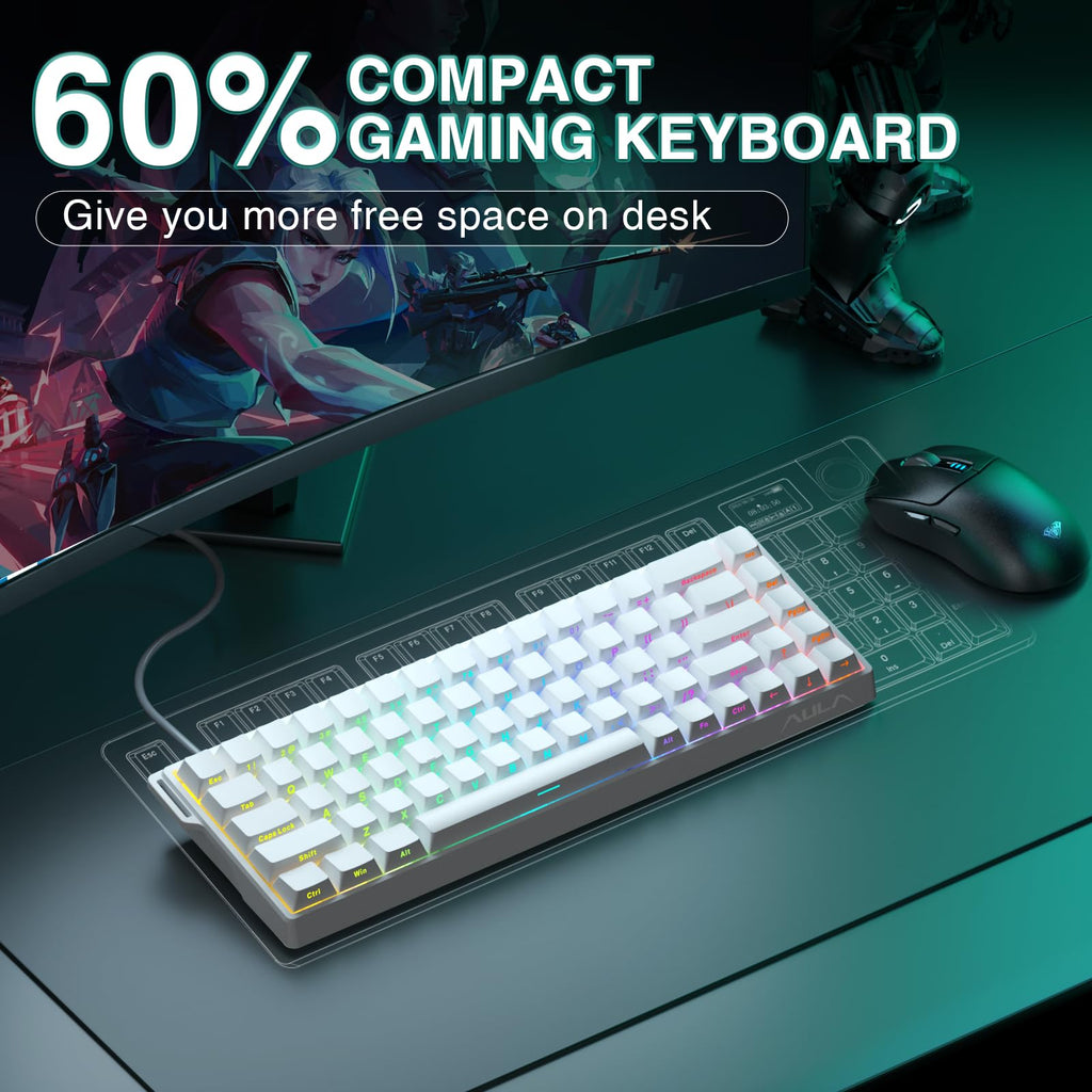 AULA WIN68 HE Mechanical Gaming Keyboard 60%, Hall Effect Magnetic Switch, Fast Trigger Mode Adjustable Actuation, 8000Hz Polling Rate, RGB Backlit, Wired Black Keyboard for Laptop/PC Gamer - Flex Gamingproduct_type