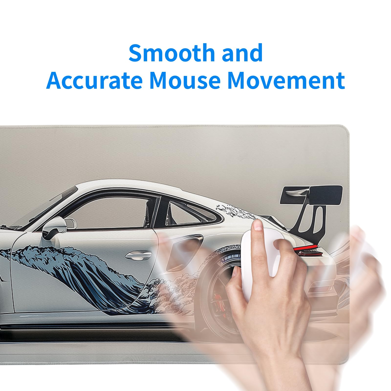 White Ukiyo-e Style Sports Car Large Gaming Mouse Pad Desktop Mat 31.5x11.8 Inch - Non-Slip Rubber Base - for Gamers - Perfect for Gamers & PC Enthusiasts - Flex Gamingproduct_type
