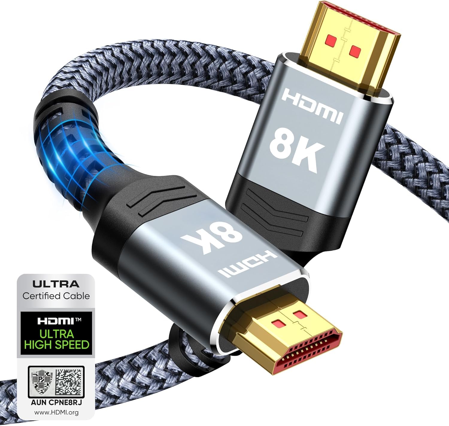 Highwings 8K 10K 4K HDMI Cable 48Gbps 6.6FT/2M, Certified Ultra High Speed 2.1 HDMI Cable Braided Cord-4K@120Hz 8K@60Hz, DTS:X, HDCP 2.2 & 2.3, HDR 10 Compatible with DVD Player/PS5/HDTV/Blu-ray - Flex Gamingproduct_type