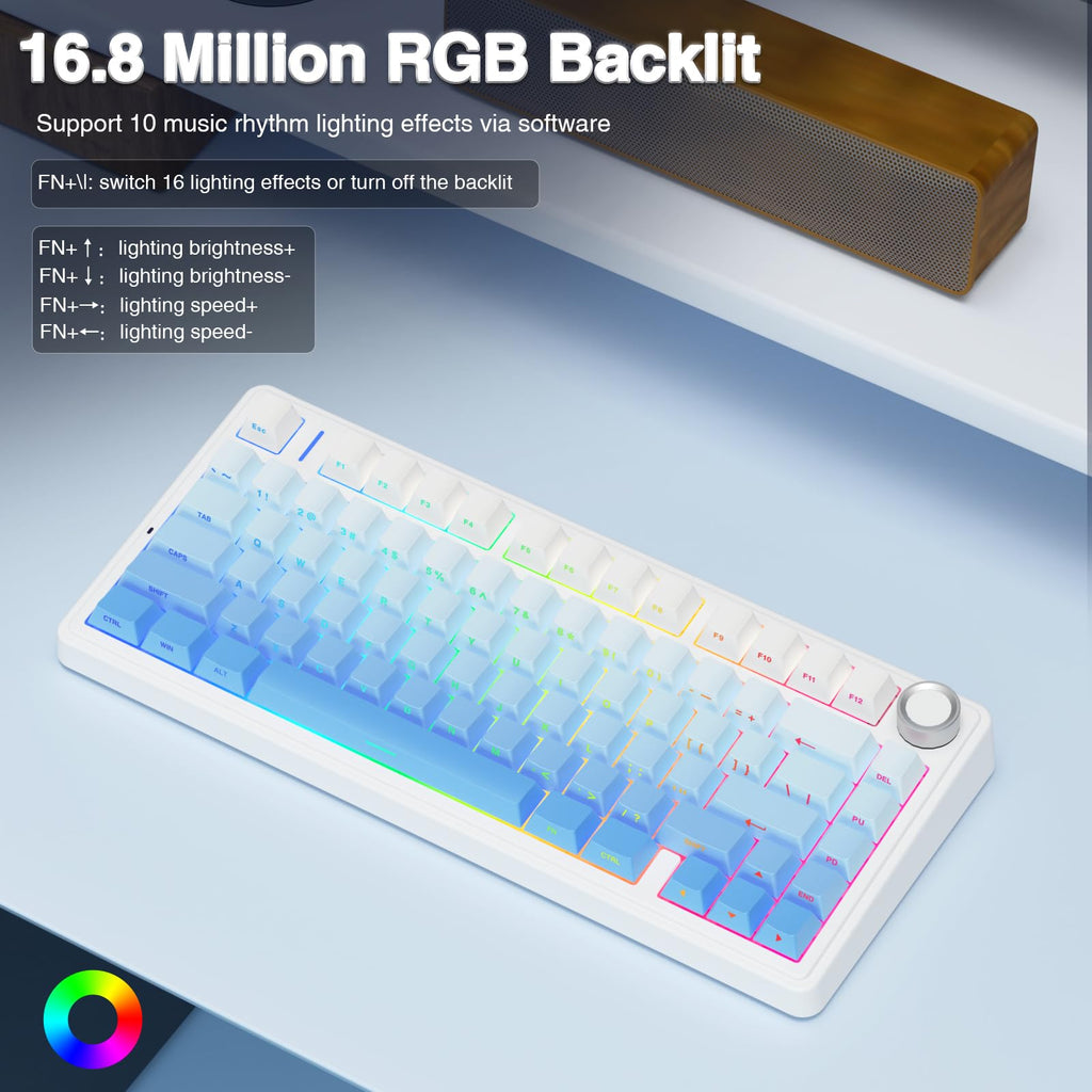 AULA F75 Pro Wireless Mechanical Keyboard,75% Hot Swappable Custom Keyboard with Knob,RGB Backlit,Pre-lubed Reaper Switches,Side Printed PBT Keycaps,2.4GHz/USB-C/BT5.0 Mechanical Gaming Keyboards - Flex Gamingproduct_type