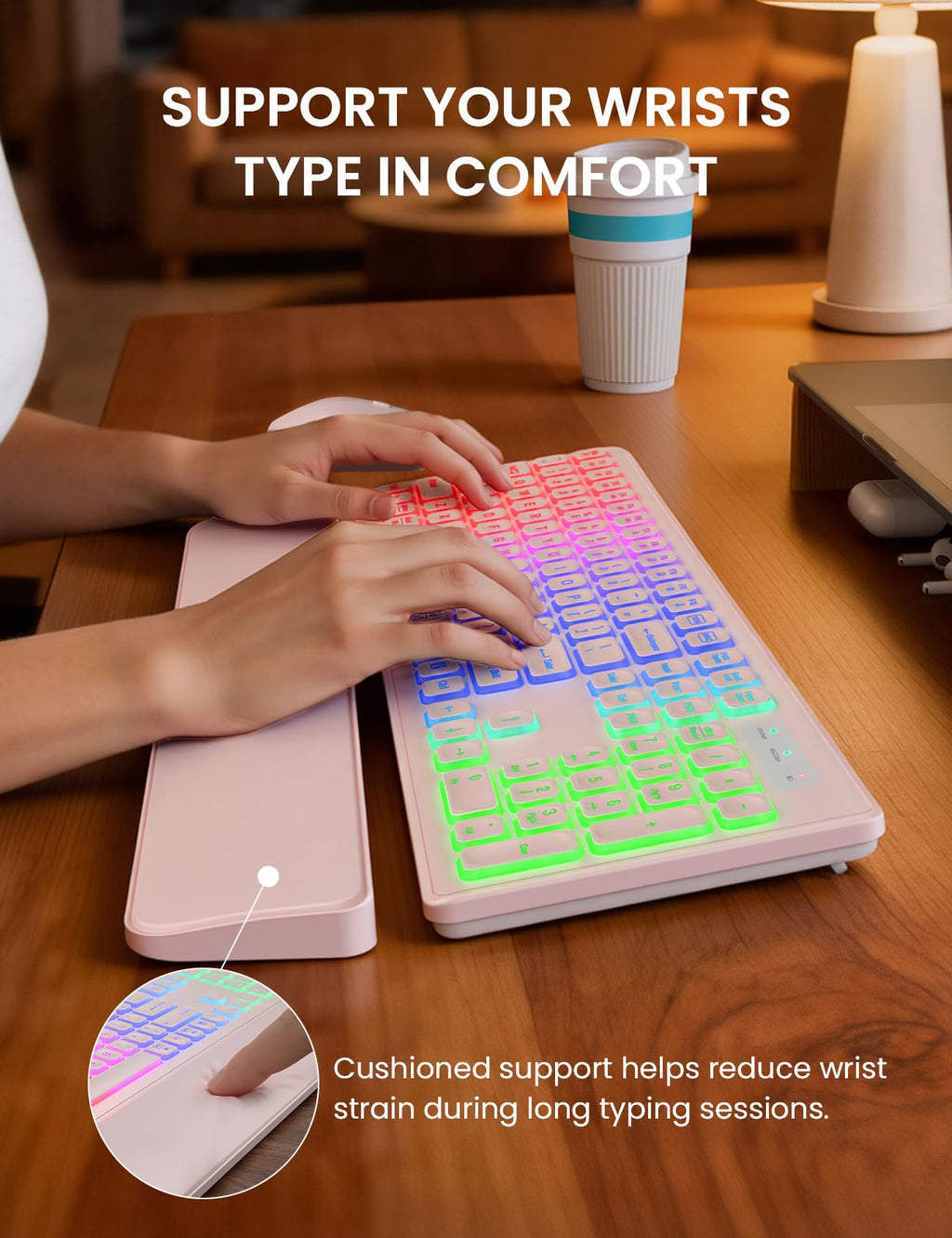 Wireless Keyboard and Mouse Combo, RGB Backlit, Rechargeable & Light Up Letters, Full-Size, Soft Typing, Sleep Mode, 2.4GHz Quiet Keyboard Set for Mac, Windows, Laptop, PC, Trueque KM42Pro (Black) - Flex Gamingproduct_type