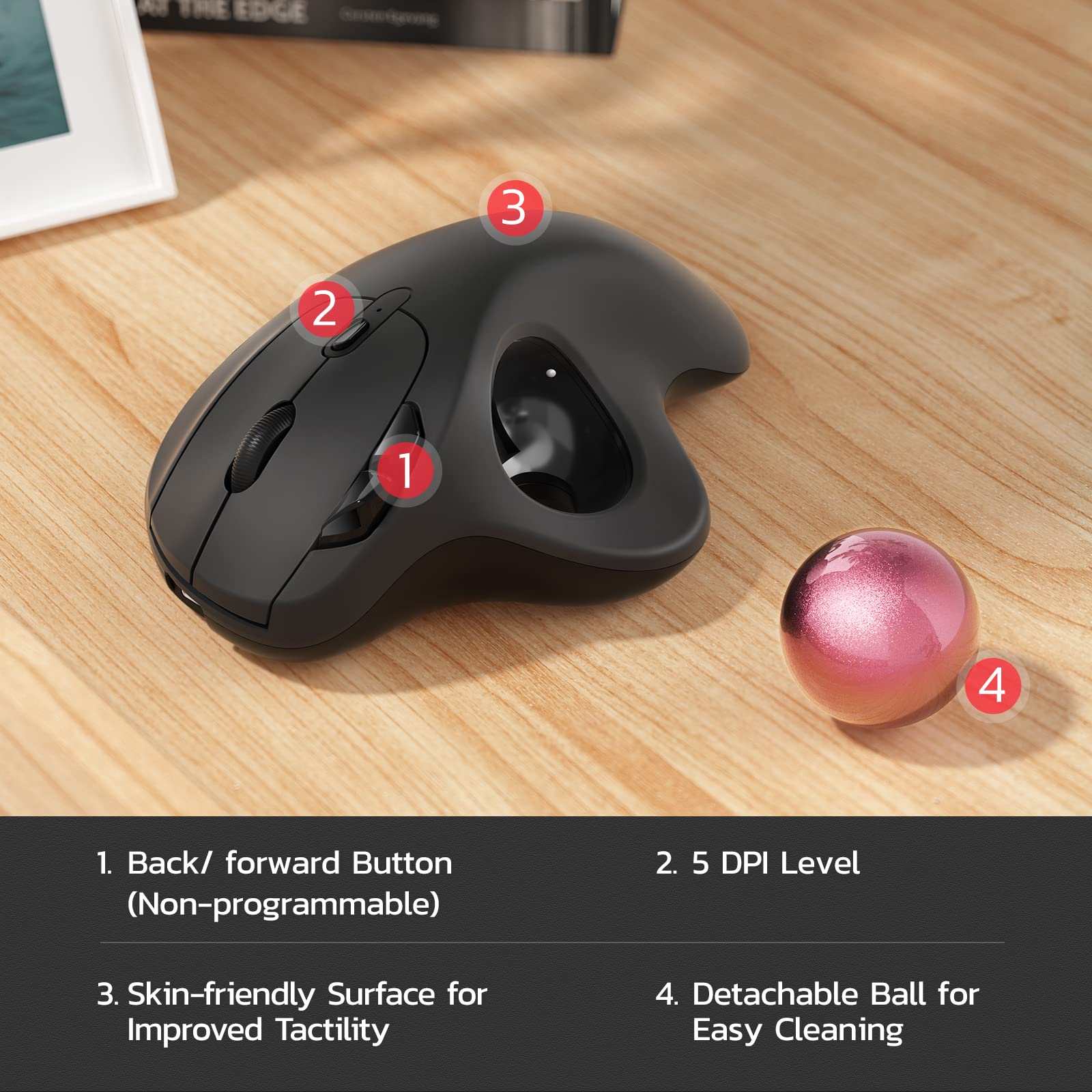 Nulea M501 Wireless Trackball Mouse, Rechargeable Ergonomic, Easy Thumb Control, Precise & Smooth Tracking, 3 Device Connection (Bluetooth or USB Receiver), Compatible for PC, Laptop, Mac, Windows. - Flex Gamingproduct_type