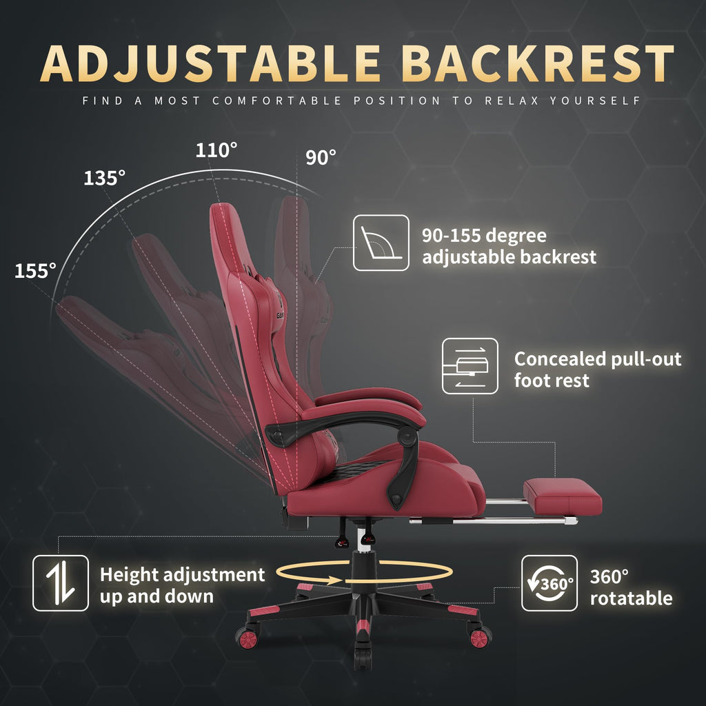 Gamtimer Gaming Chair, 400 LB Weight Capacity,with Pocket Spring Cushion | Ergonomic Backrest Office Chair,Leather, with Headrest and Lumbar Support, Footrest, Suitable for Adults(Blue) - Flex Gamingproduct_type