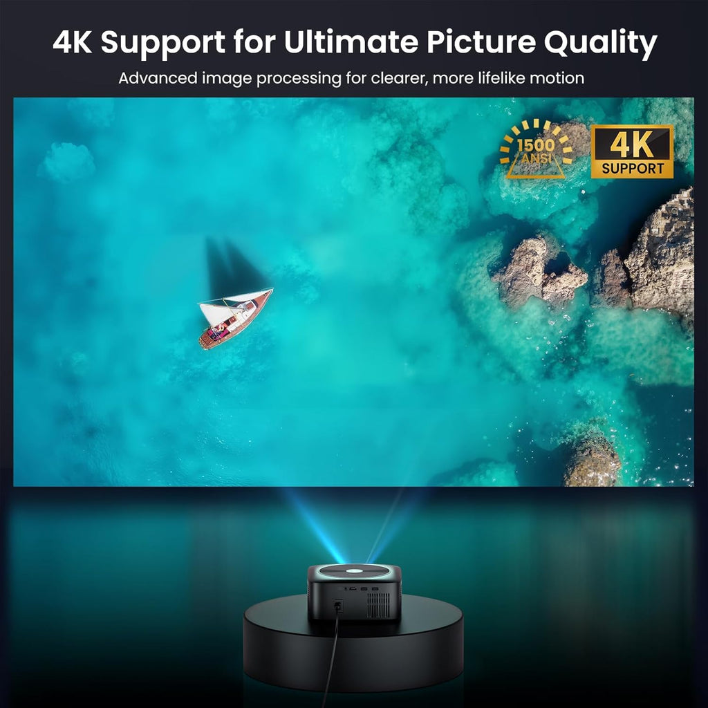 1500 ANSI Official Licensed Google TV Smart Projector, HAPPRUN 4K Full HD Home Theater with Auto Focus, Dolby Sound, Wi-Fi Bluetooth, Built-in Apps, Compatible with Phone & PC, Indoor & Outdoor Use - Flex Gamingproduct_type
