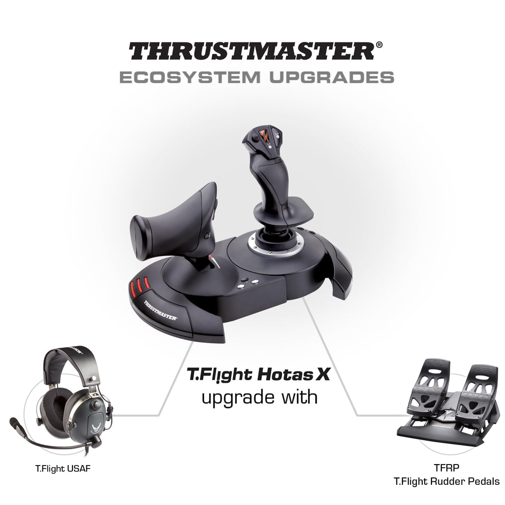 Thrustmaster T-Flight Hotas X USB Flight Sim Stick & Throttle - PC | Detachable design, adjustable resistance, 12 programmable buttons, 5 axes, dual rudder control, preset memory, ergonomic - Flex Gamingproduct_type
