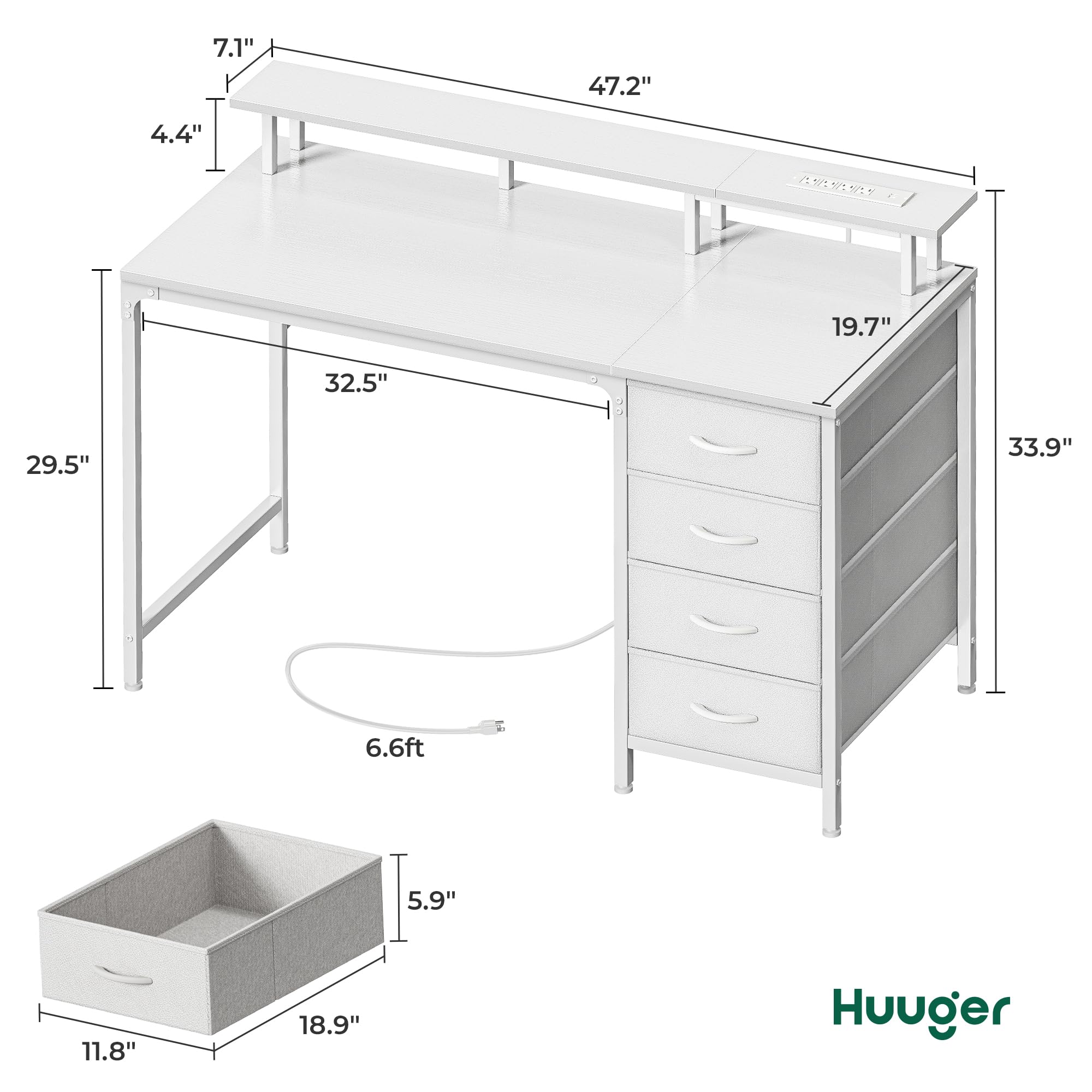 Huuger 47 Inch Computer Desk with Power Outlets and LED Lights, Gaming Desk with 4 Drawers, Office Desk with Monitor Stand, Study Work Home Office, Small Spaces, Black - Flex Gamingproduct_type