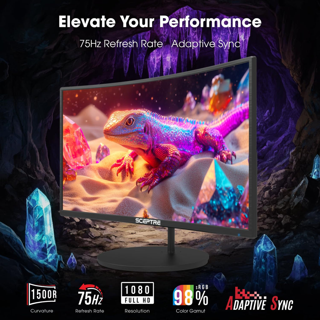 Sceptre Curved 27-inch Prime Monitor up to 100Hz 1080p, HDMI x2, VGA, 99% sRGB, Built-in Speakers, R1500, Machine Black 2025 (C275W-1920RN Series) - Flex Gamingproduct_type