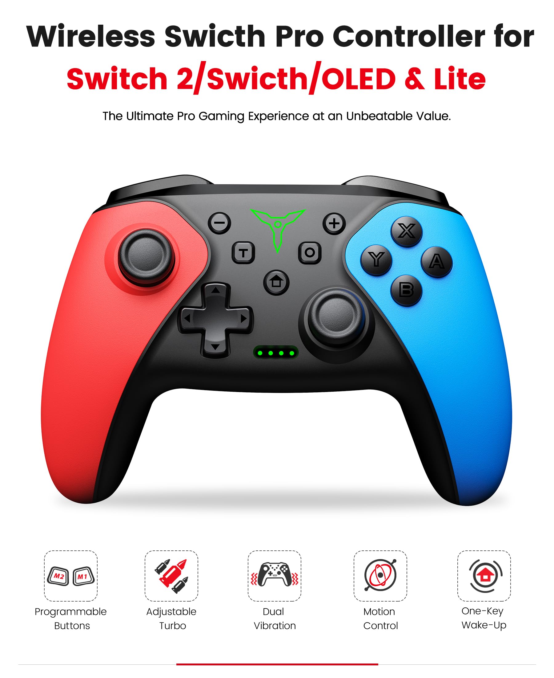 Switch Controller 2-Pack, Wireless Pro Controller for Switch2/Switch/Lite/OLED, Bluetooth Gamepad with Programmable Back Buttons, Turbo, Vibration, Gyro, Compatible with iOS/Android/PC, Includes 2 Stands - Flex Gamingproduct_type