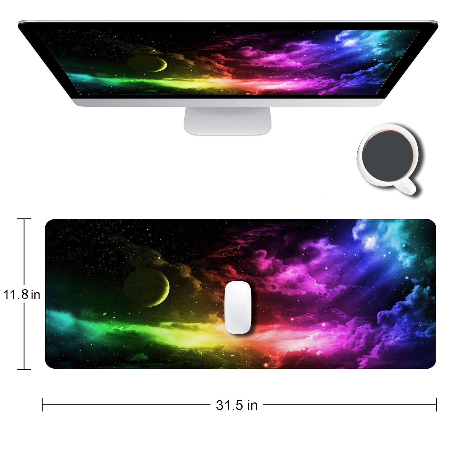 Gaming Mouse Pad, Large Non-Slip Rubber Base Mousepad, Keyboard Mouse Mat, Desk Pad with Stitched Edges, 31.5x11.8inch, Dazzling Galaxy - Flex Gamingproduct_type
