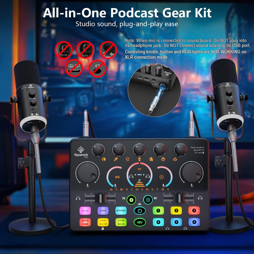 Podcast Equipment Bundle for 2, Dynamic XLR/USB Gaming Microphone & Streaming Audio Mixer with RGB Lights, Perfect for Podcast, Recording, Video Vocal, PC - Flex Gamingproduct_type