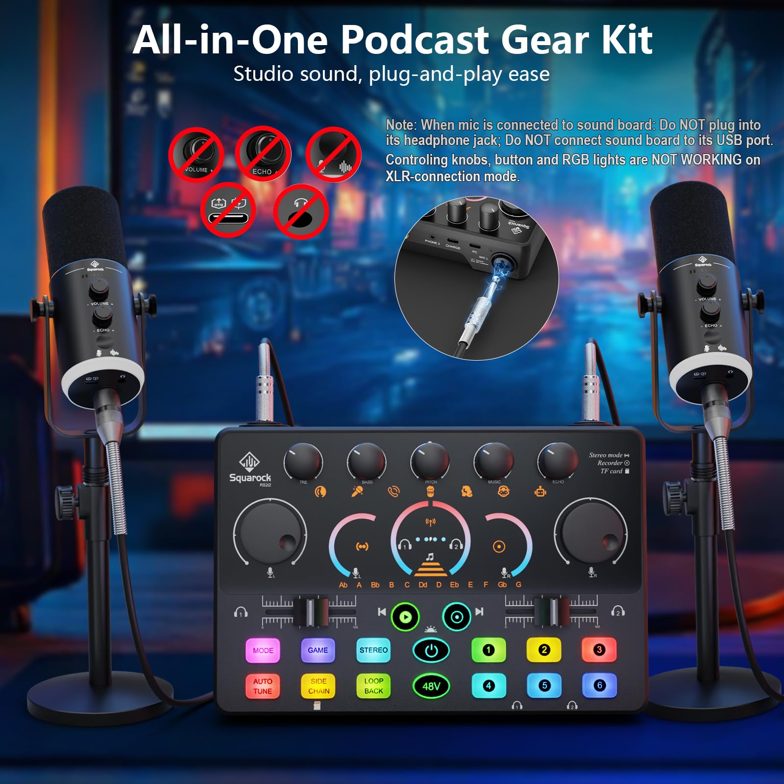 Podcast Equipment Bundle for 2, Dynamic XLR/USB Gaming Microphone & Streaming Audio Mixer with RGB Lights, Perfect for Podcast, Recording, Video Vocal, PC - Flex Gamingproduct_type