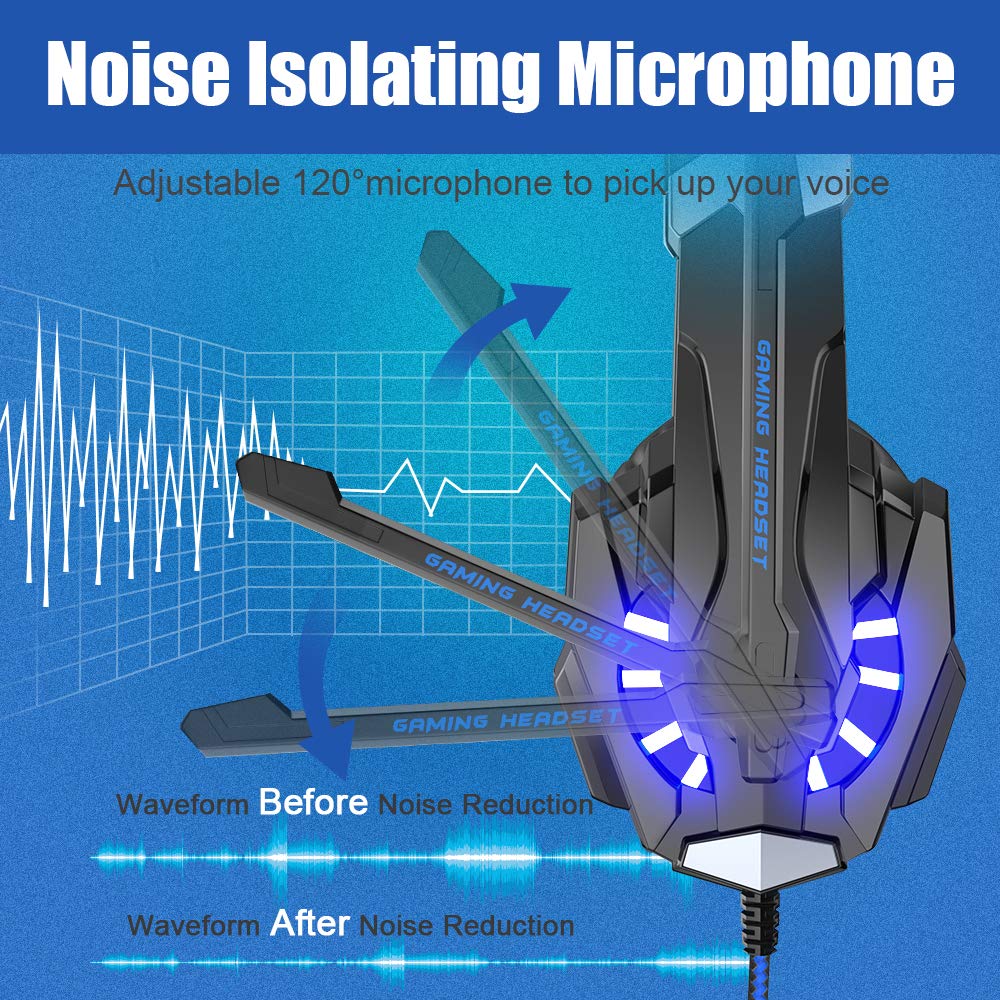 BENGOO G9000 Stereo Gaming Headset for PS4 PC Xbox One PS5 Controller, Noise Cancelling Over Ear Headphones with Mic, LED Light, 7.1 Surround Sound, Soft Memory Earmuffs for Nintendo Xbox Series X|S - Flex Gamingproduct_type
