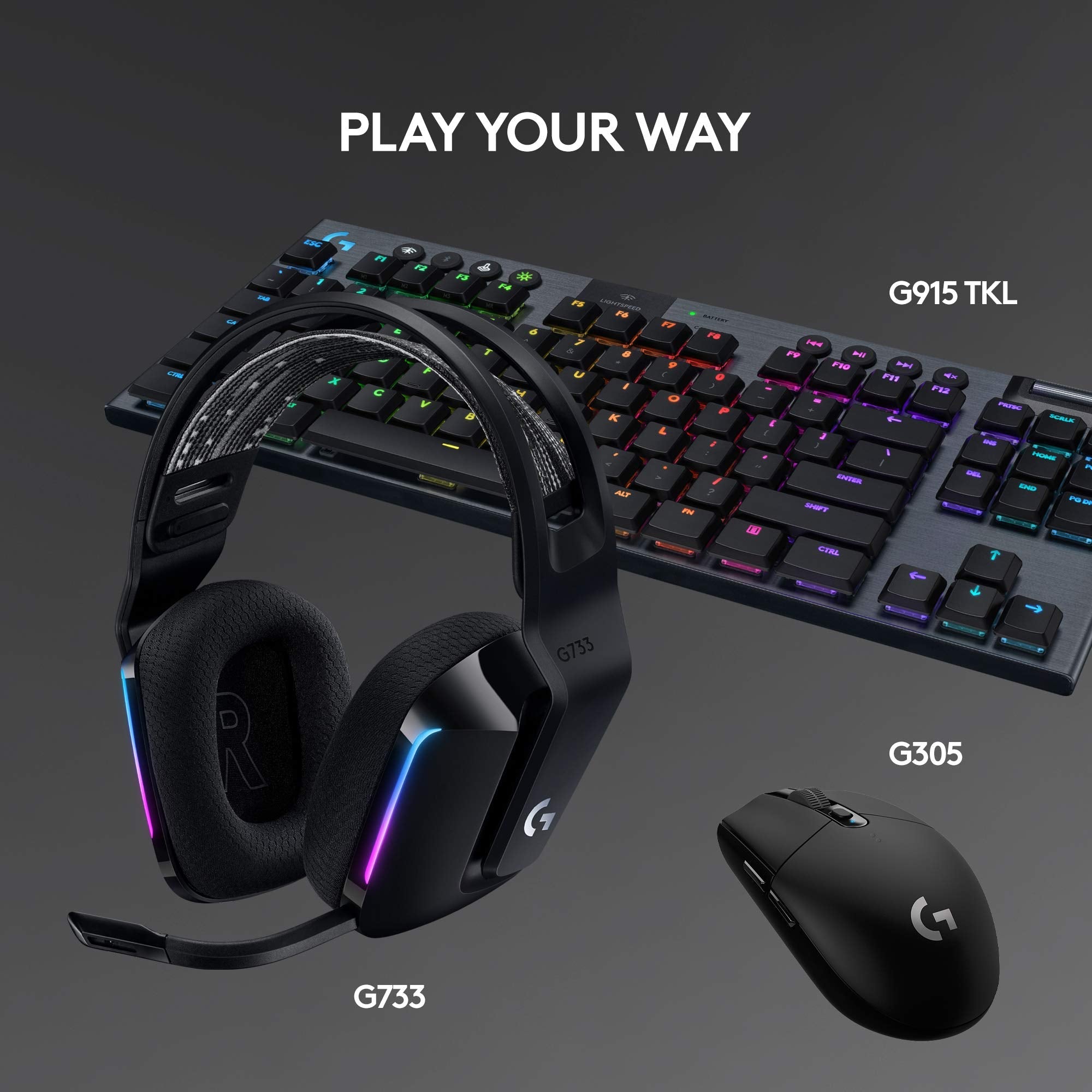 Logitech G733 Lightspeed Wireless Gaming Headset, Suspension Headband, Lightsync RGB, Blue VO!CE Mic, PRO-G Audio – Black, Gaming Headset Wireless, PC, PS5, PS4, Switch Compatible - Flex Gamingproduct_type
