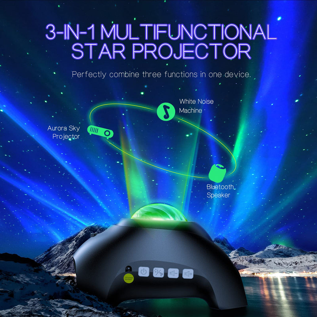 Northern Galaxy Light Aurora Projector with 33 Light Effects, Night Lights LED Star Projector for Bedroom Nebula Lamp, Remote Control, White Noises, Bluetooth Speaker for Parties Black - Flex Gamingproduct_type