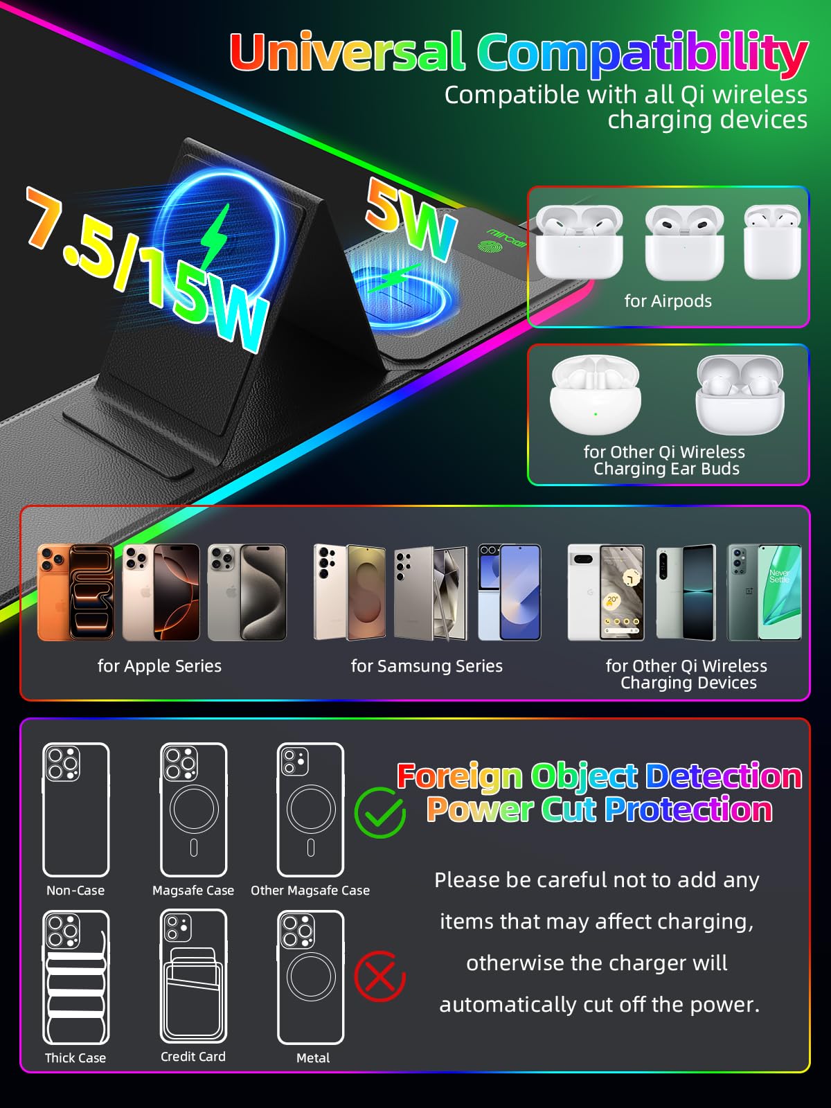 XXL Mouse Pad with Phone Holder - Black, RGB Desk Mat with 15W Fast Charging, LED Gaming Mousepad with 11 Light Colors, Waterproof Non-Slip Pad for Office & Home (Wave) - Flex Gamingproduct_type